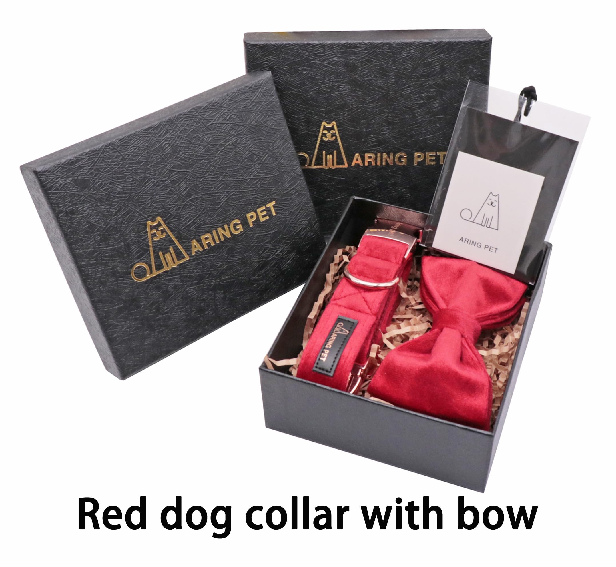 ARING PET Bowtie Dog Collar,Velvet Dog Collars with Removable Bowtie, Christmas Adorable Dog Collar, Large.
