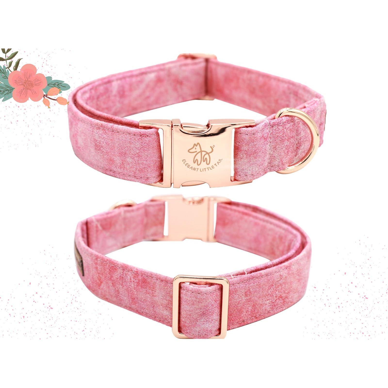 Elegant Little Tail Dog Collar - Pink Print Cotton Pet Collar With Metal Buckle For Large Dogs