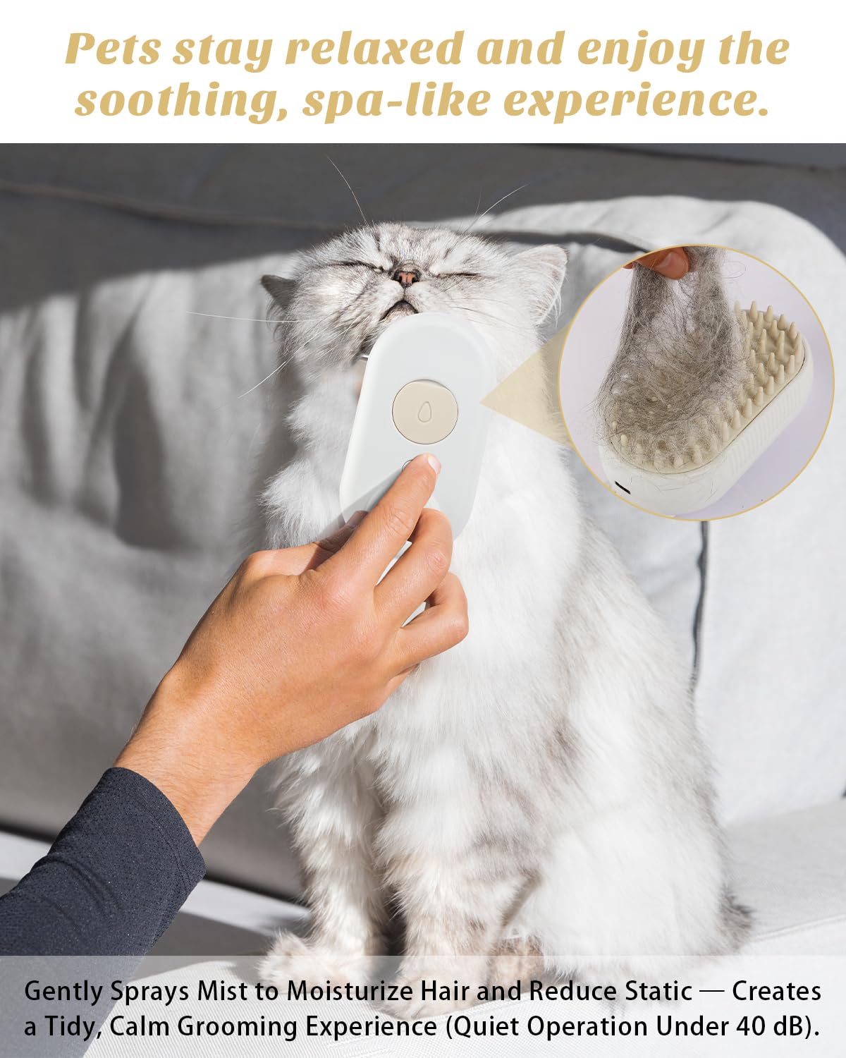 Fdidy 4 In 1 Cat Steam Brush For Shedding, Portable Anti-Static Grooming Comb For Cats & Dogs, Steam Misting Water Brush, Self-C
