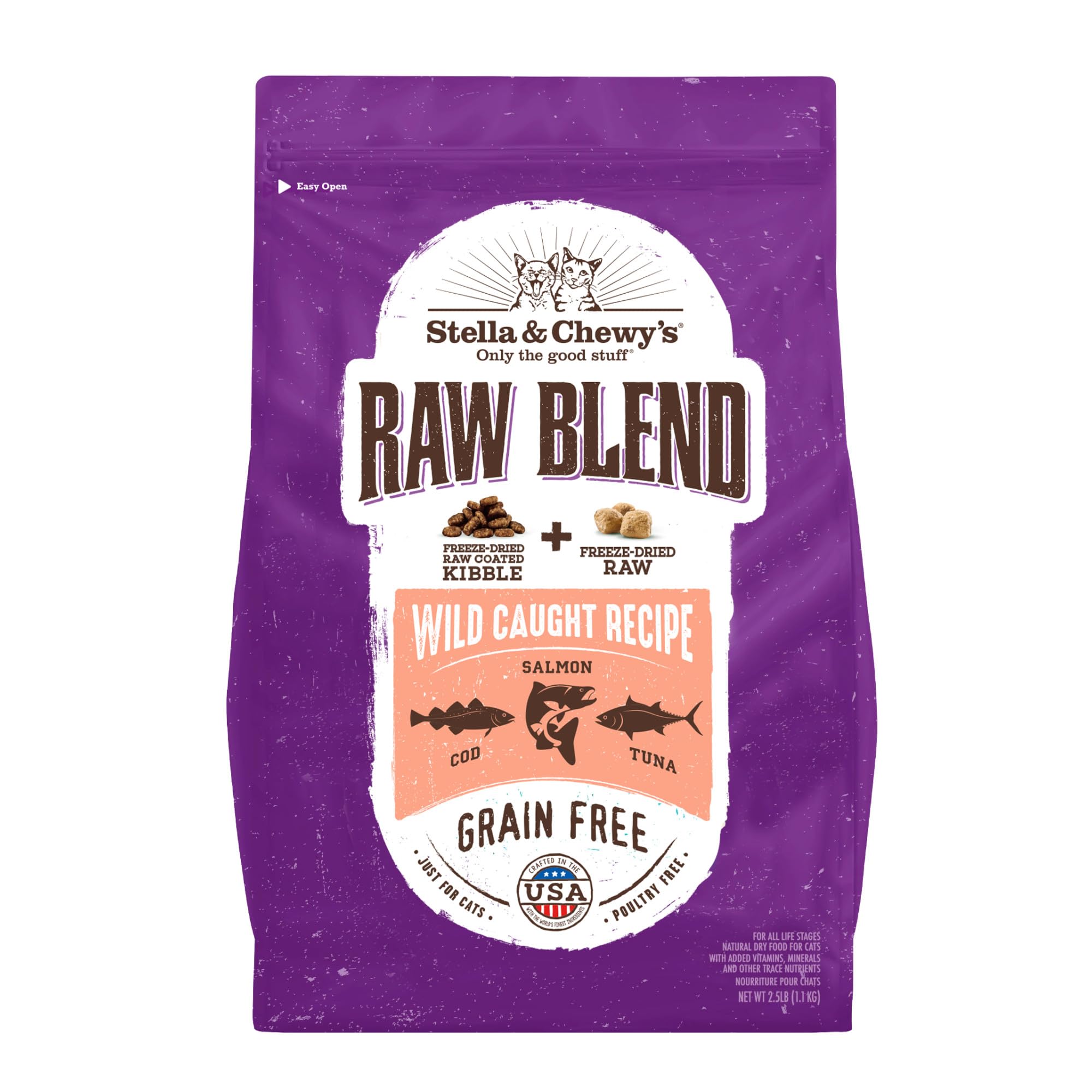 Stella & Chewys Raw Blend Premium Kibble Cat Food - Grain Free, Protein Rich Meals - Wild-Caught Fish Recipe - 2.5 lb. Bag