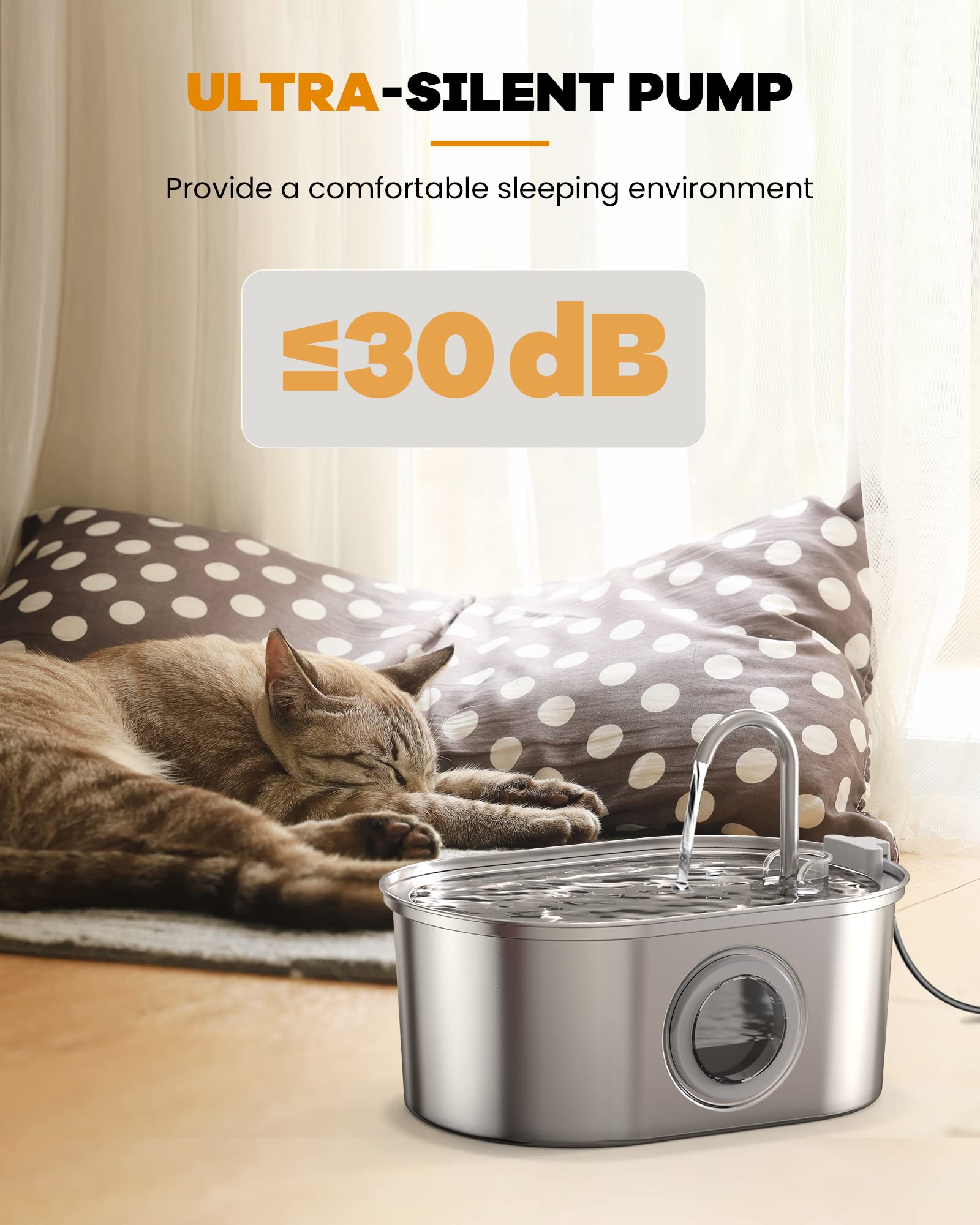 Cat Water Fountain Stainless Steel: 108Oz/3.2L Pet Water Fountain - Water Fountain For Cats Inside With Water Level Window - Faucet Cat Fountain - Quiet Pump - For Dogs And Cats - Soofpet