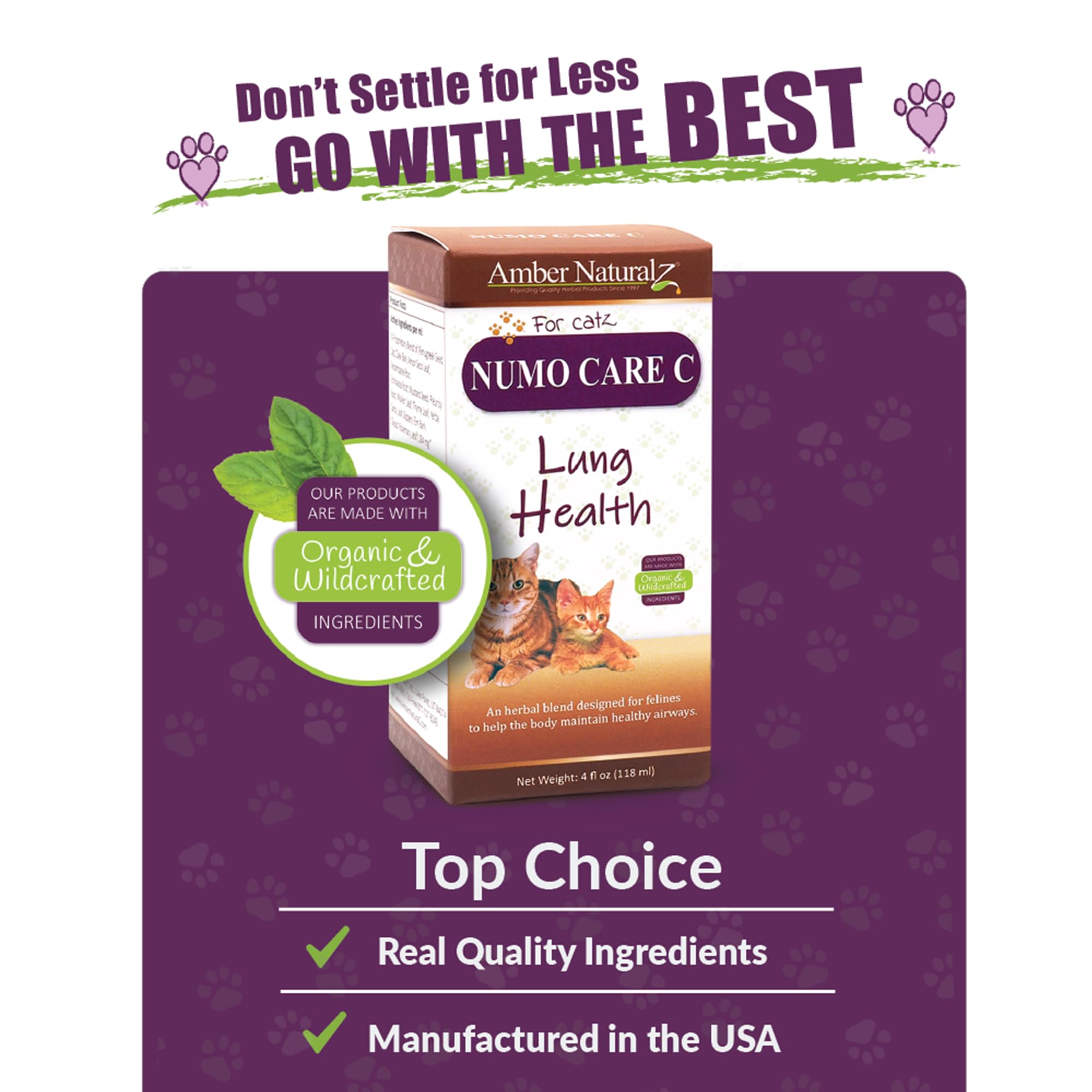 Amber NaturalZ Numo Care C Lung Health Herbal Supplement for Cats | Feline Herbal Supplement for Bronchial Support and Respirato