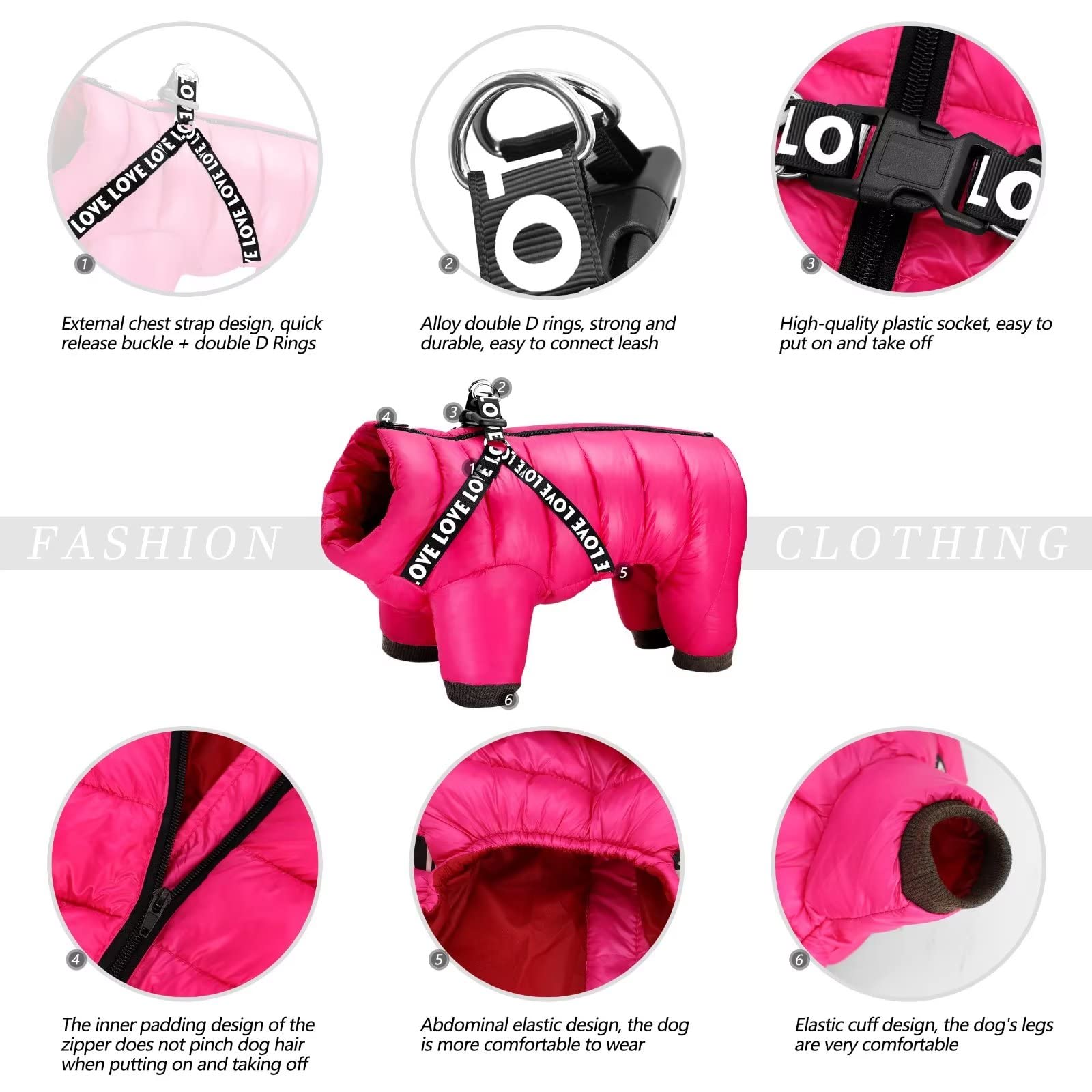 Didog Winter Small Dog Coats,Waterproof Jackets With Harness & D Rings,Warm Zip Up Cold Weather Coats For Puppy & Cats Walking H