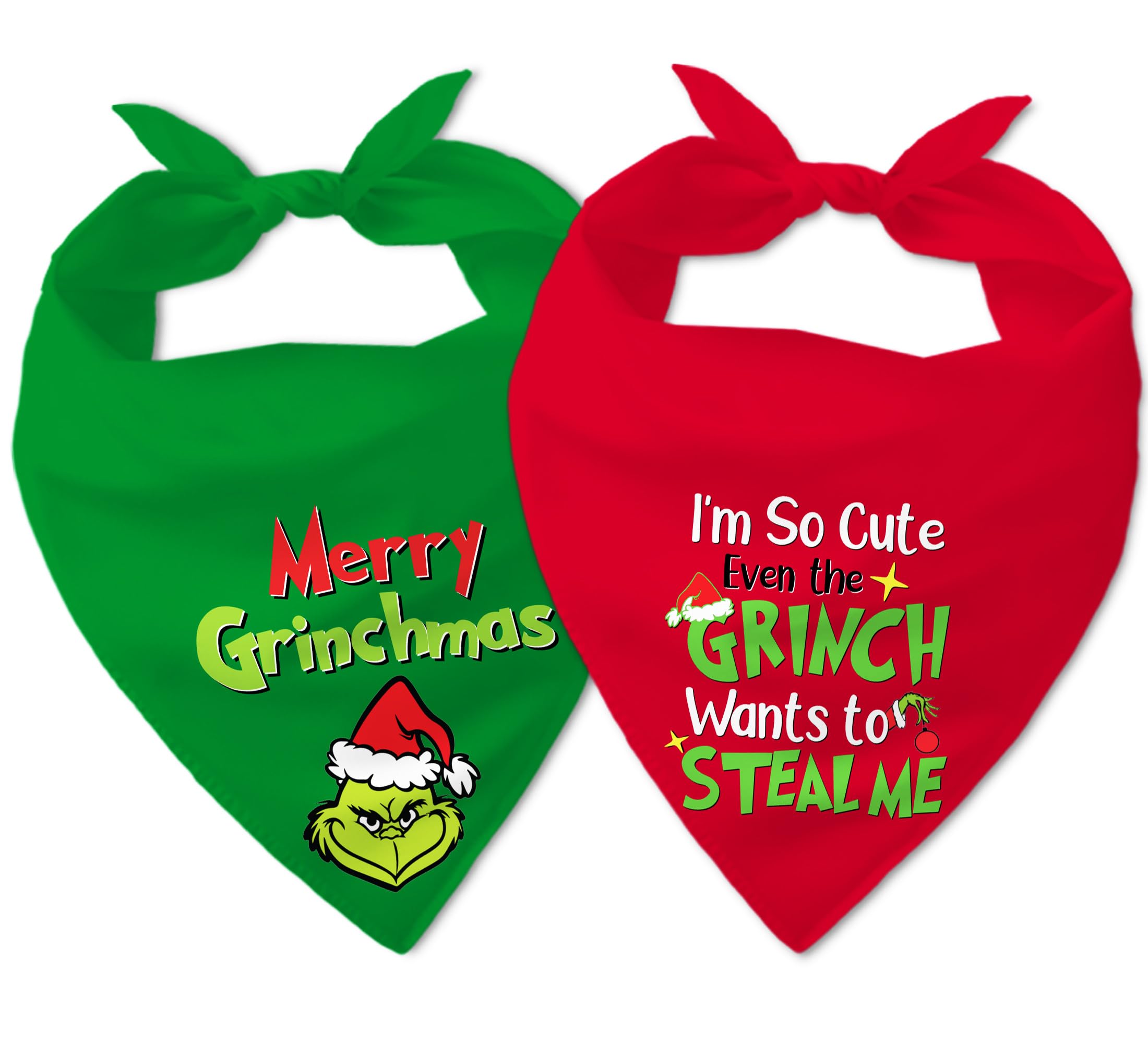 68Win Christmas Dog Bandanas - Green & Red Triangle Bibs For Medium Large Dogs, Set Of 2