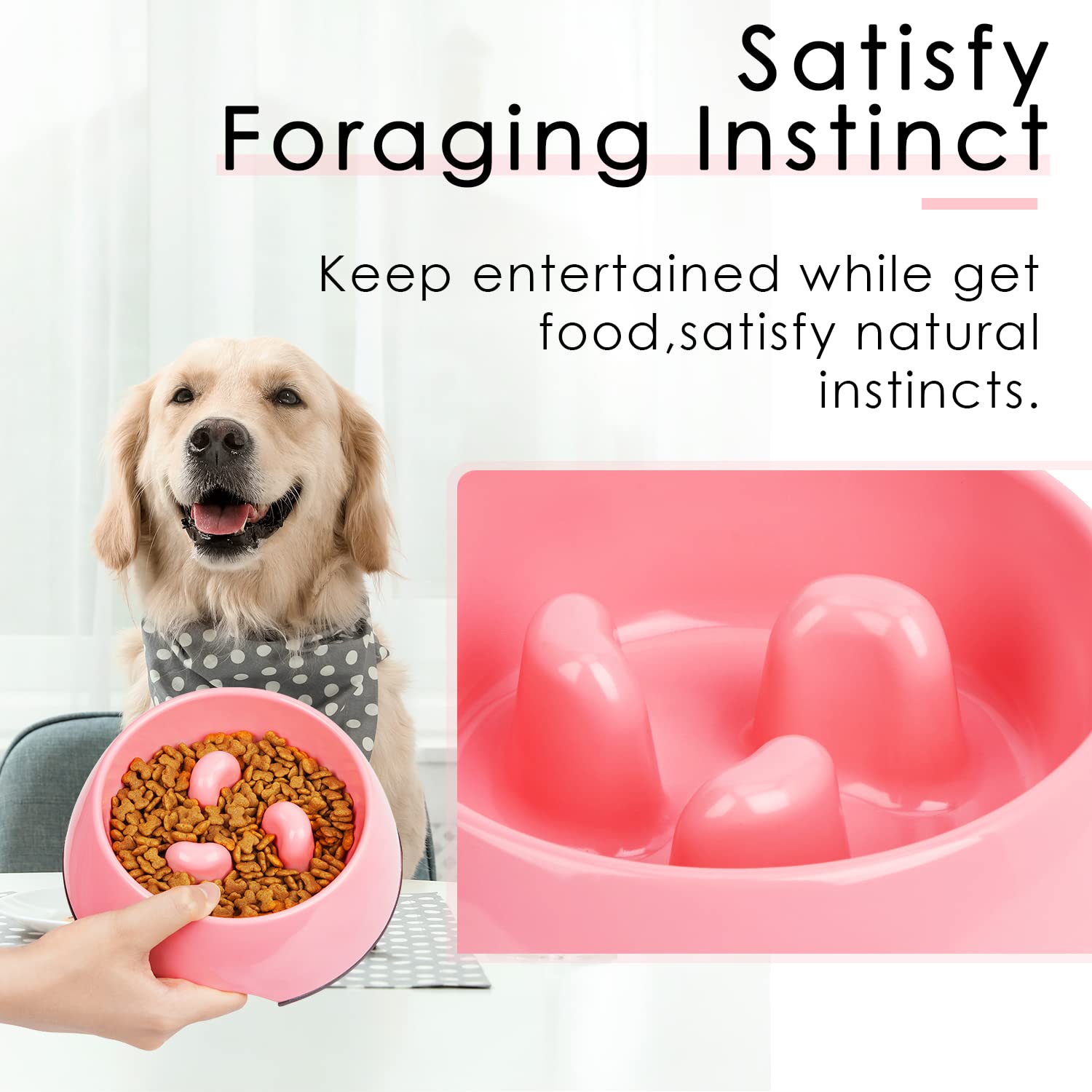 Super Design Slow Feeder Dog Bowl, 3 Cup, Non-Slip, Heat-Resistant, Sturdy, Dishwasher Safe, Suitable for Large Dogs