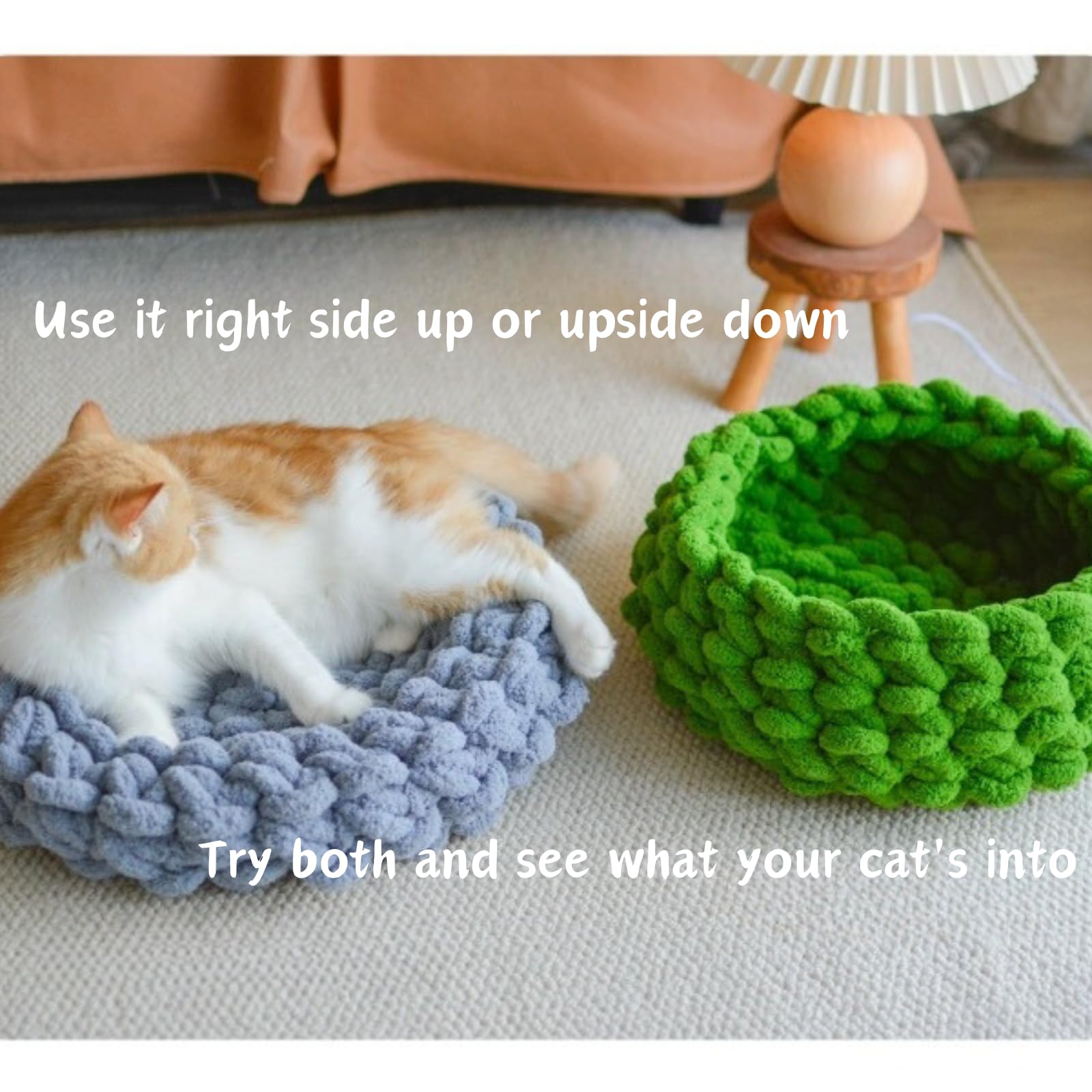 Urnat Cat Nest Bed - Premium Handwoven Washable Extra Soft Round Cave House Furniture For Indoor Kitten (Mapleleaf Red,Large)