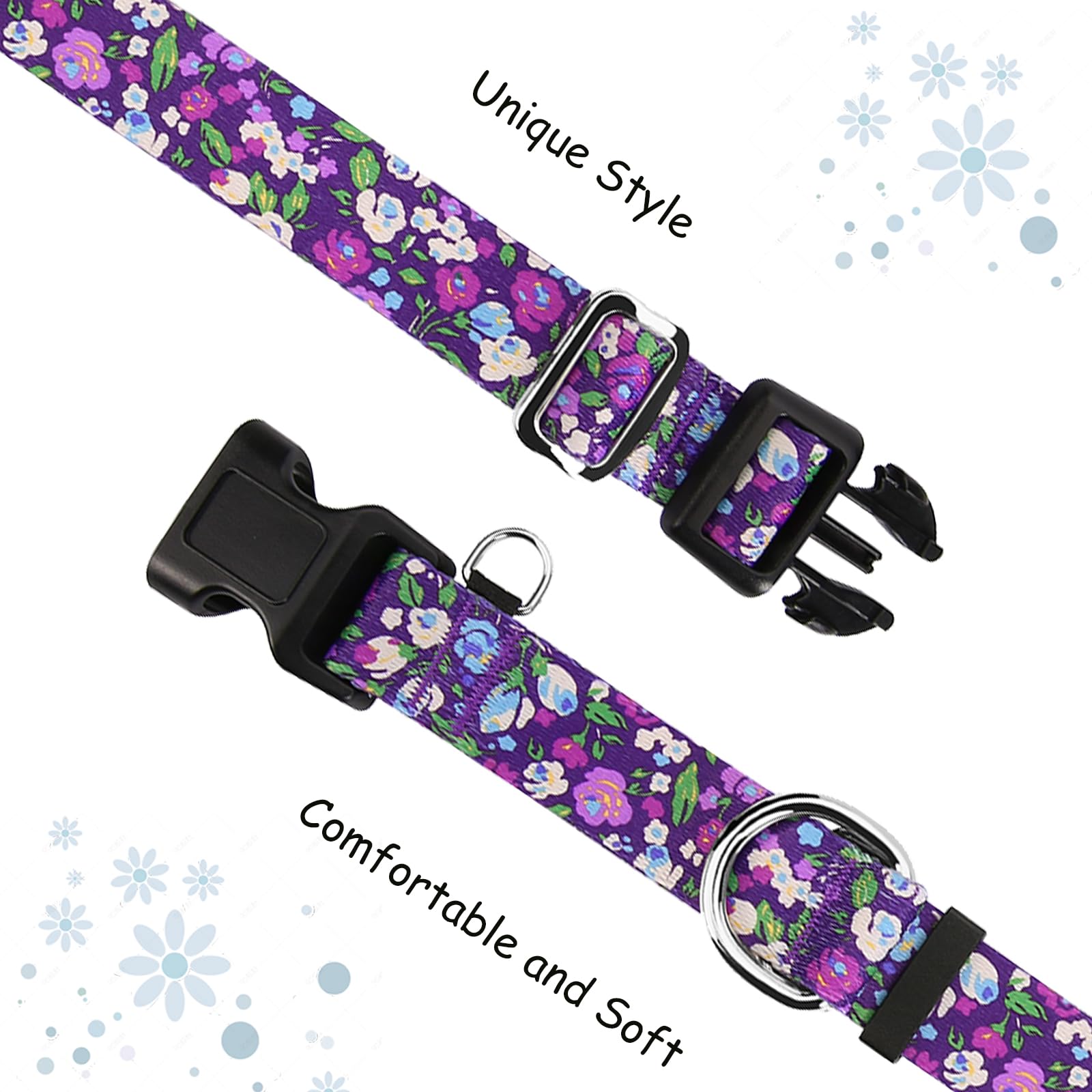 Fidohug Martingale Collar For Dogs With Buckle Adjustable Nylon Slip No Pull Anti Escape Training Dog Collars (Purple Floral, La