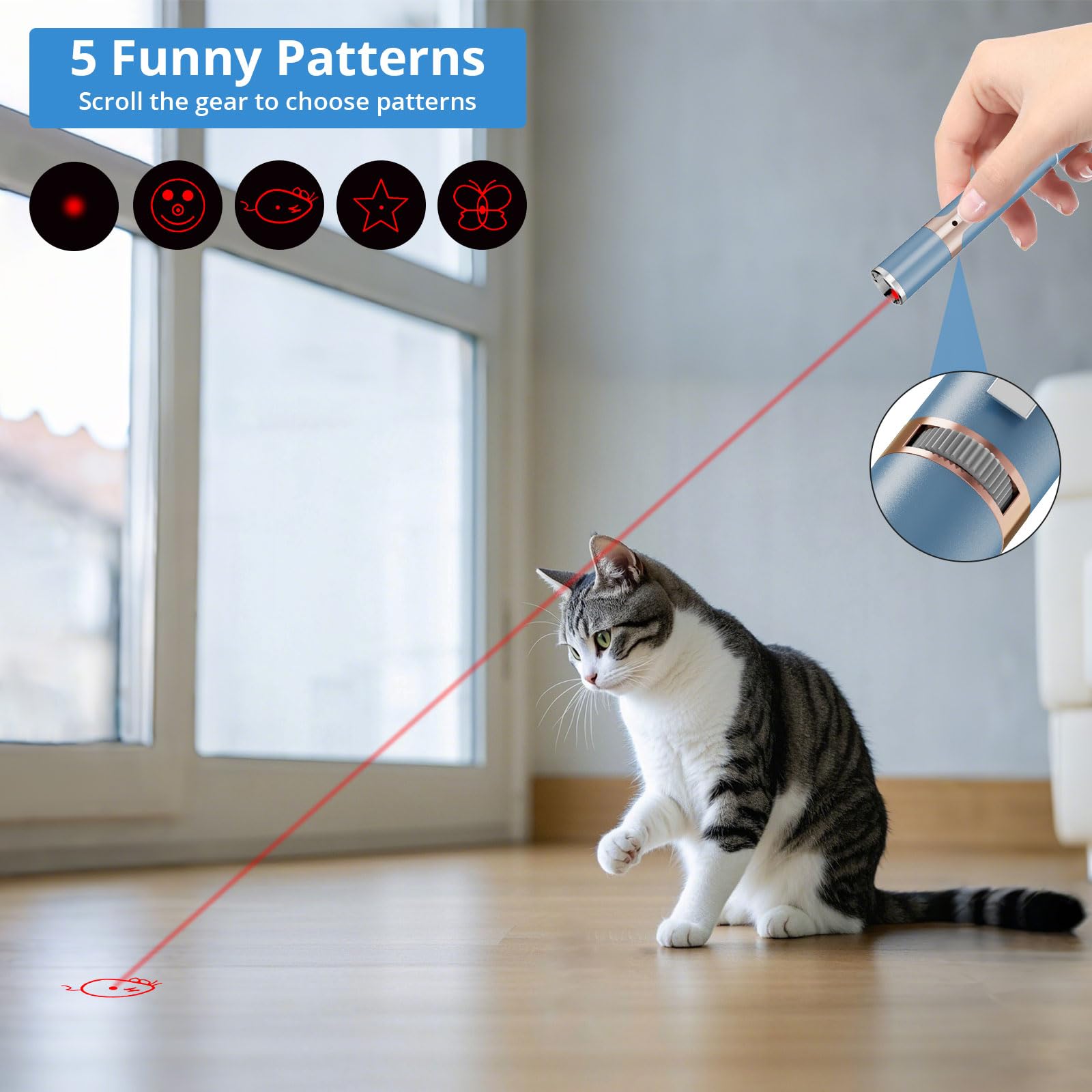 Lzonunl 2 Pieces Cat Toy, Usb Rechargeable, Long Range 5 Modes, Interactive Kitten Dog Cat Mouse Toy For Indoor (Sky Blue