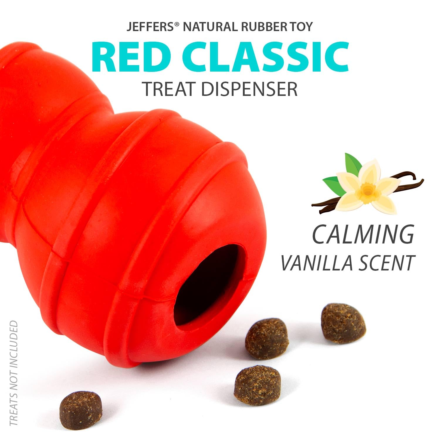 Jeffers Pet Natural Rubber Dog Chew Toy - Red Classic, Medium - Treat Dispensing, Vanilla Scent, Durable, Non-Toxic, Dishwasher
