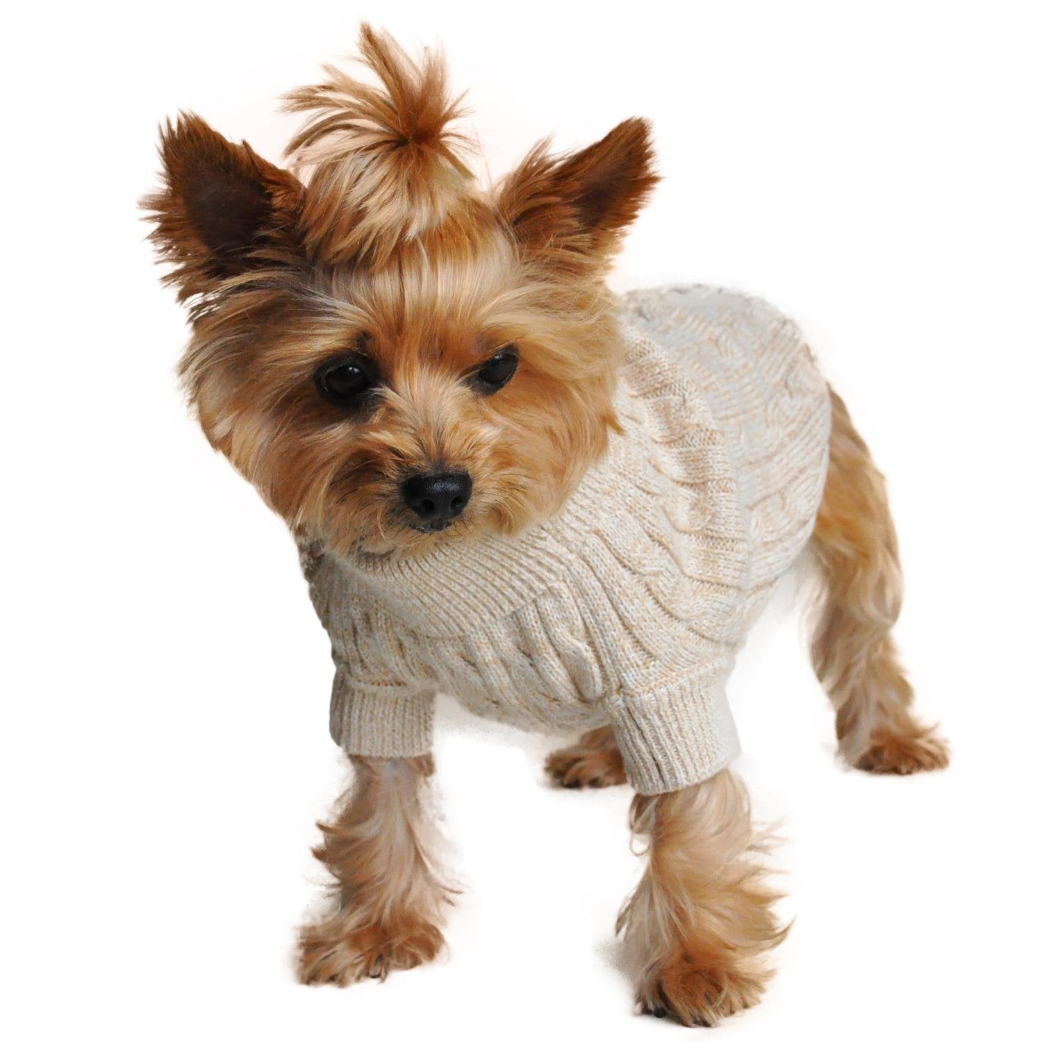 Doggie Design Combed Cotton Cable Knit Dog Sweater Medium - Oatmeal