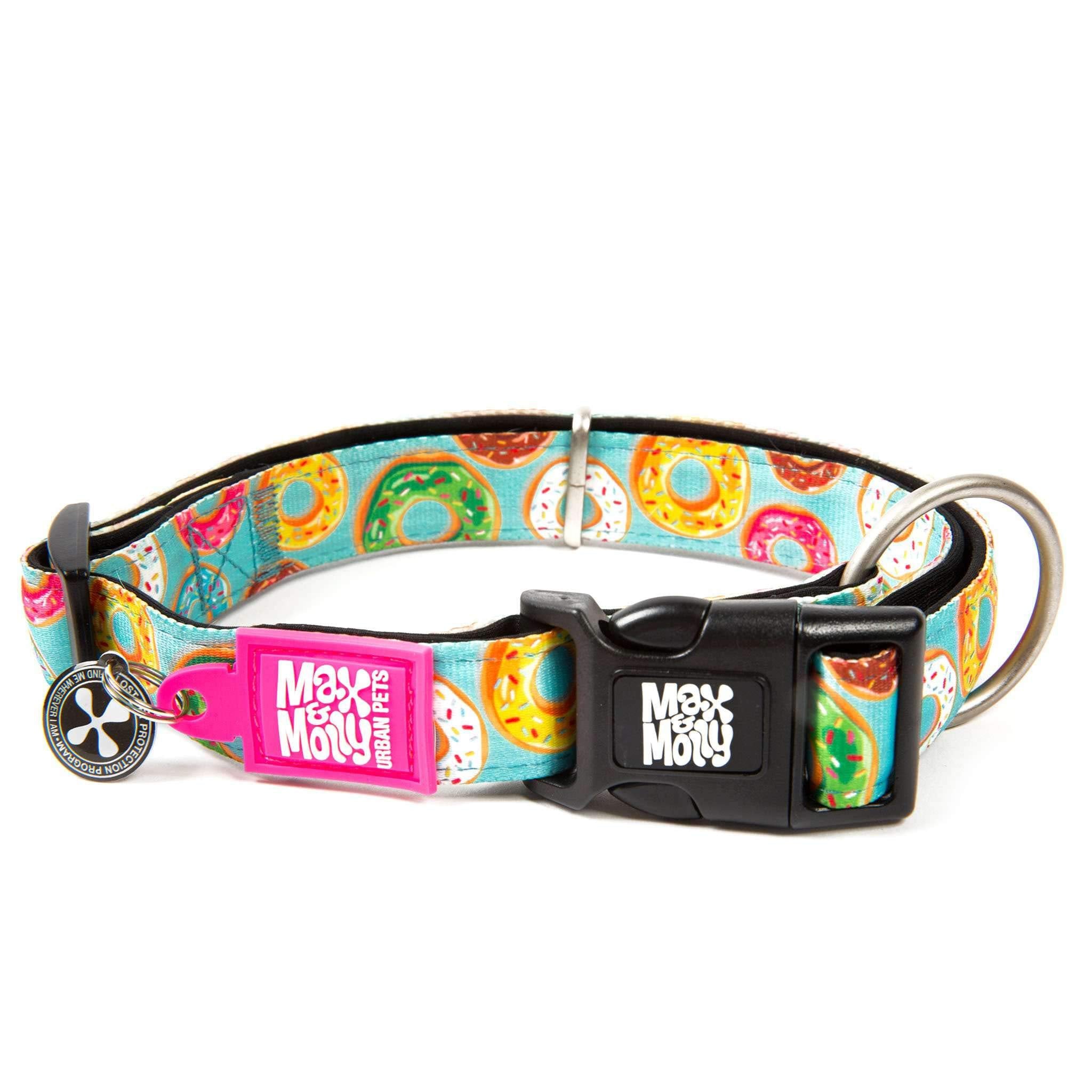 Max & Molly Smart ID Dog Collar with Gotcha! QR Safety Tag and Custom Pet Profile, Soft Padded Neoprene, Waterproof, Donuts, XS 