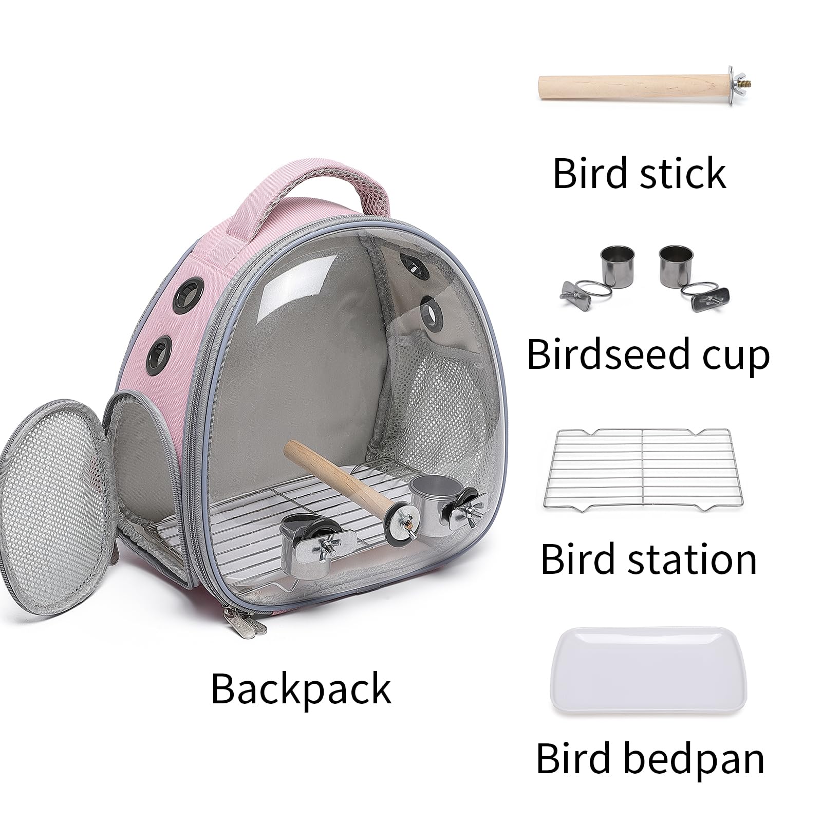 Ioview Bird Carrier Cage, Pet Travel Carrier Backpack with Standing Perch,Parrot Cockatiel Carrier Bag, Food Bowl for Lovebirds