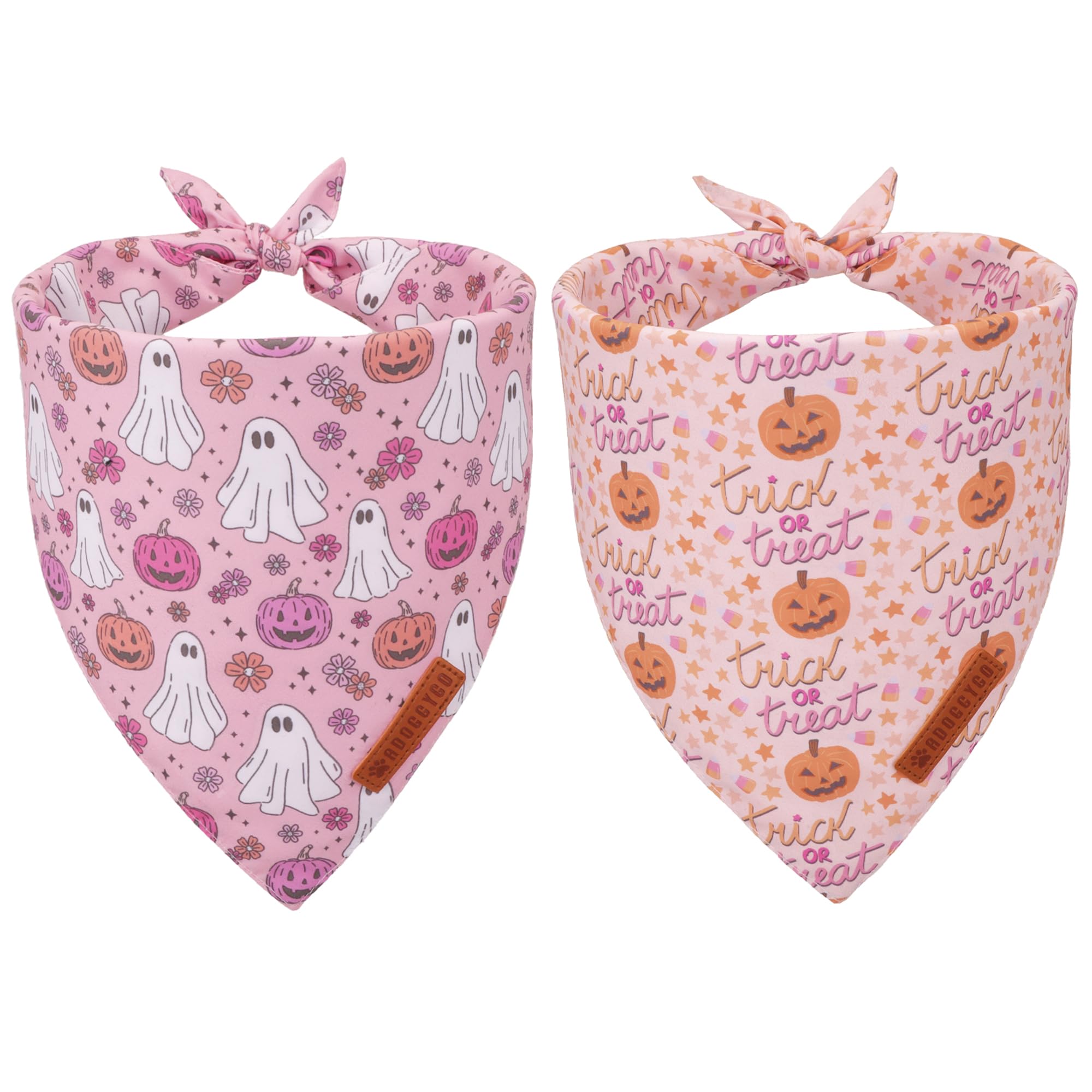 ADOGGYGO Halloween Dog Bandana, Pink Pumpkin Ghost Scarf, Adjustable Fit Female Halloween Bandanas for Medium Large Dogs Pets (L