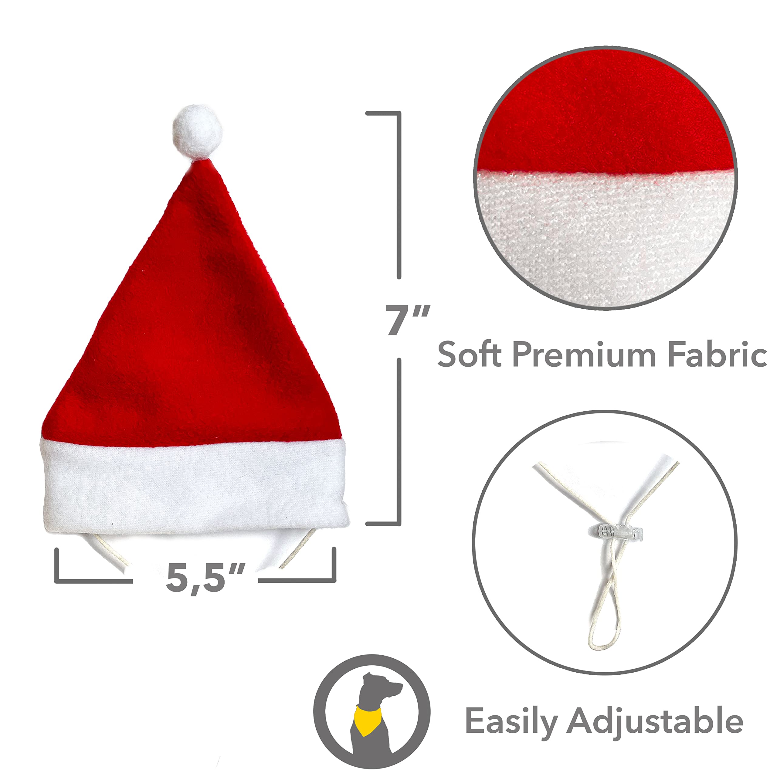 Odi Style Christmas Dog Hat - 2 Pack, Dog Santa Hat, Festive Christmas Holiday Outfit Costume Gifts For Dogs Cats, Holiday Pet Hat, Sliding Toggles For Best Fit