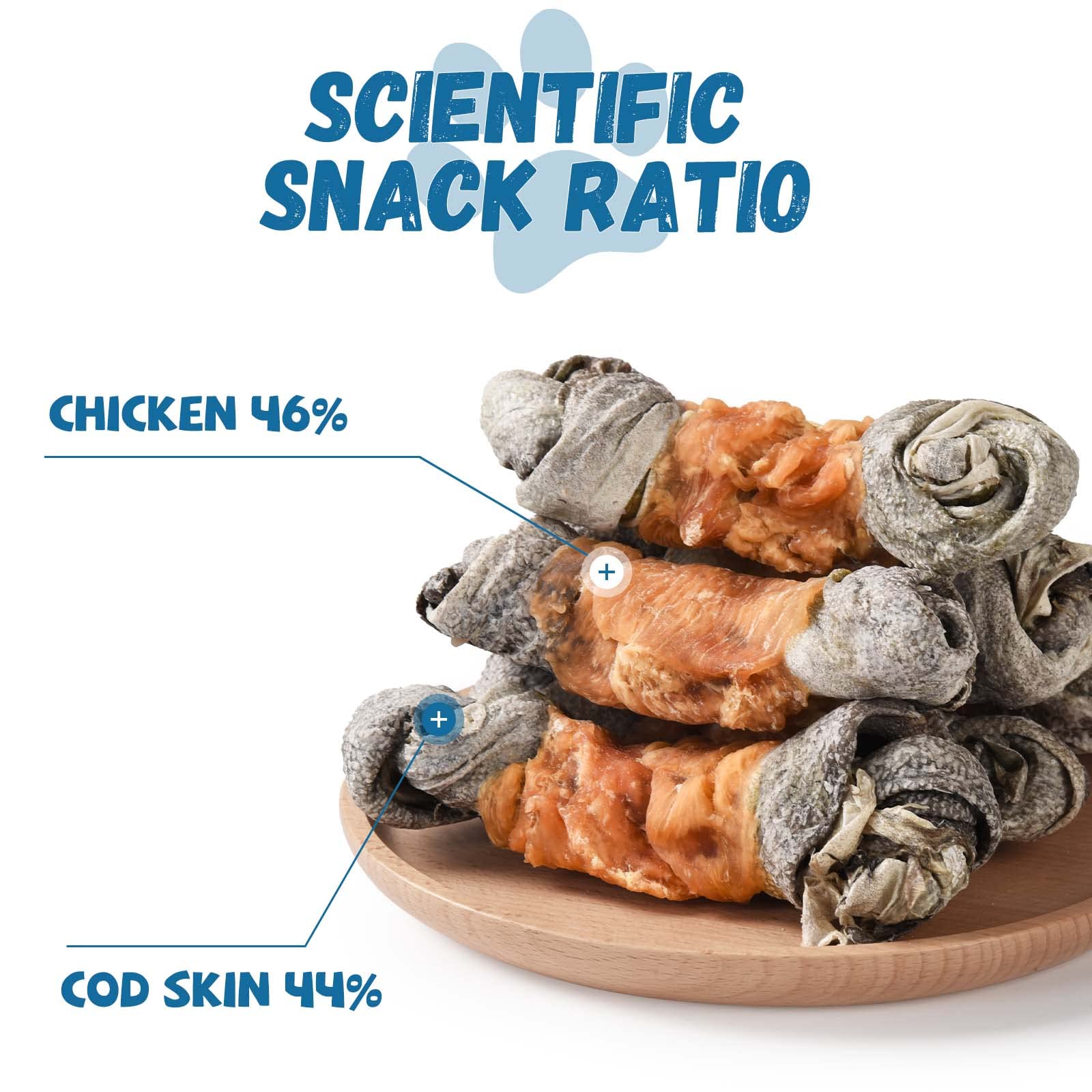 Pawmate Chicken Wrapped Cod Skin Knotted Bones-6.5, All-Natural Healthy Dog Chew Treats Fish Skin, Rich in Omega3 Protein 5-6 Pc