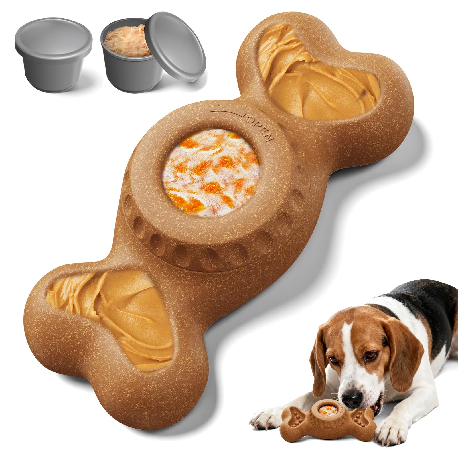 PETSWEET 3-in-1 Enrichment Chew Toy for Aggressive Chewers, Interactive Toy Keep Them Busy, Frozen Dog Treat Toy with Peanut But