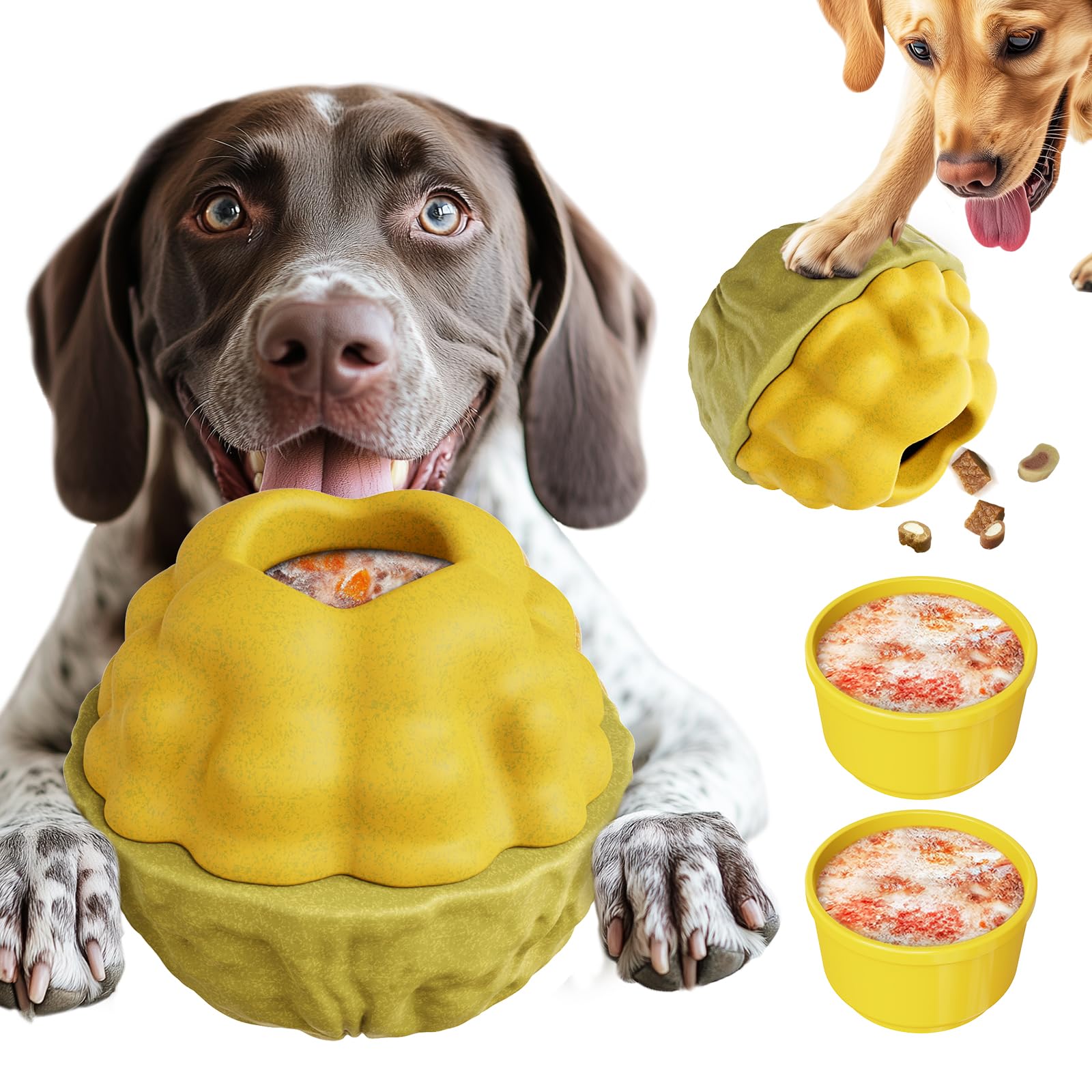 Frozen Treat Dispensing Dog Toy - Interactive Large Chew Toy for Aggressive Chewers, Freezable Fillable Rubber, Reduces Anxiety,