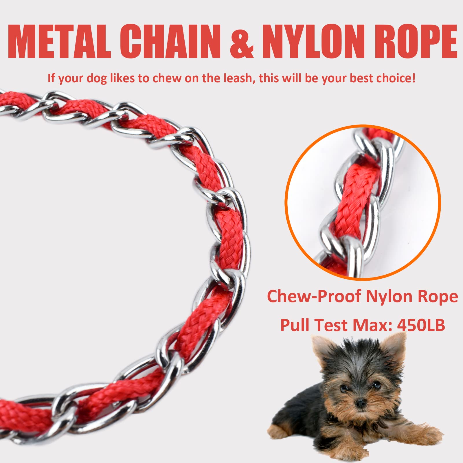 Cdycam Chain Dog Leash Chew Proof Dog Leash For Medium Large Dogs, 5.5 Ft Heavy Duty Metal Leashes With Anti Bite Rope Handle Fo