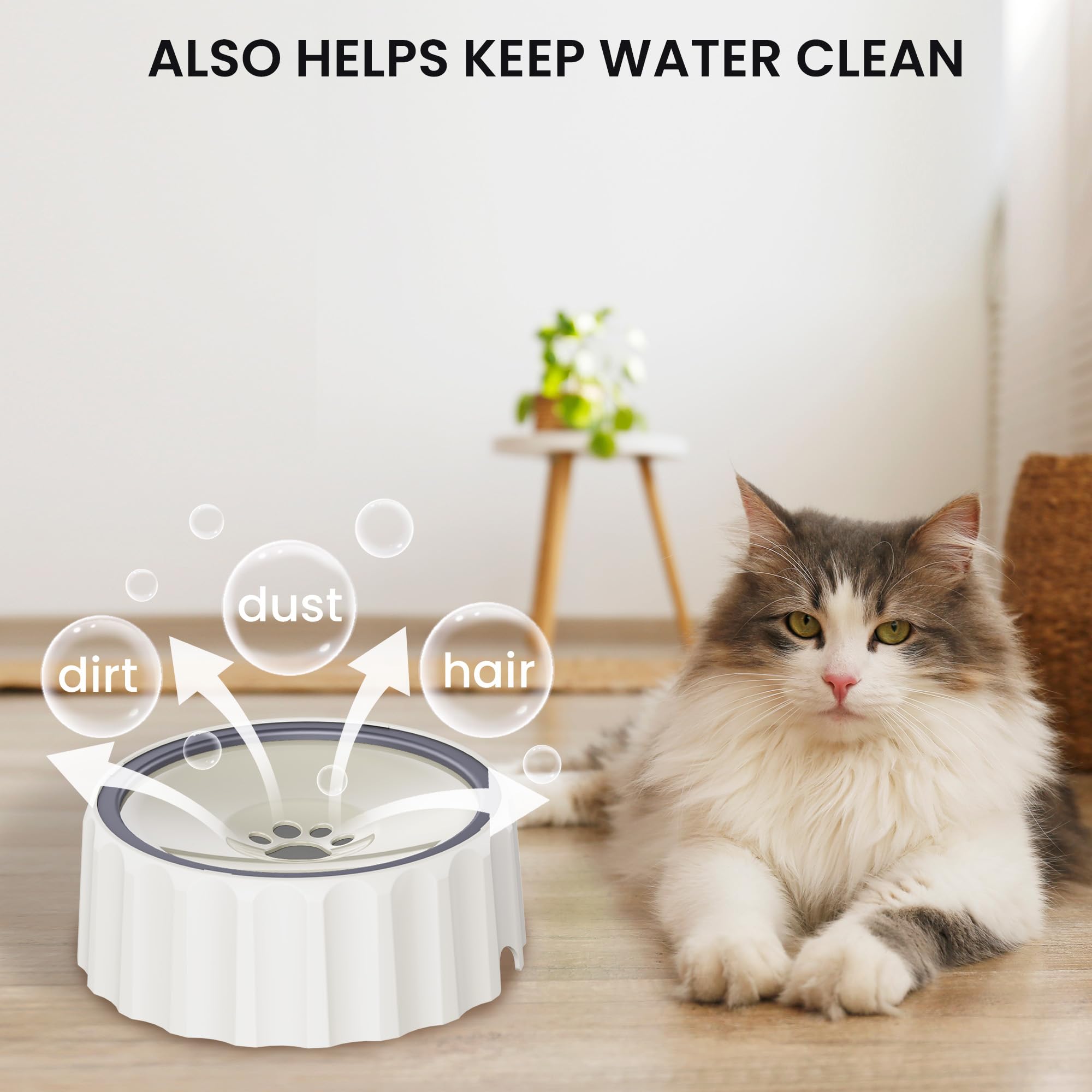Forwh No Spill Large Capacity 70Oz/2L Non Slip Slow Water Bowl For Dogs And Cats - Beige