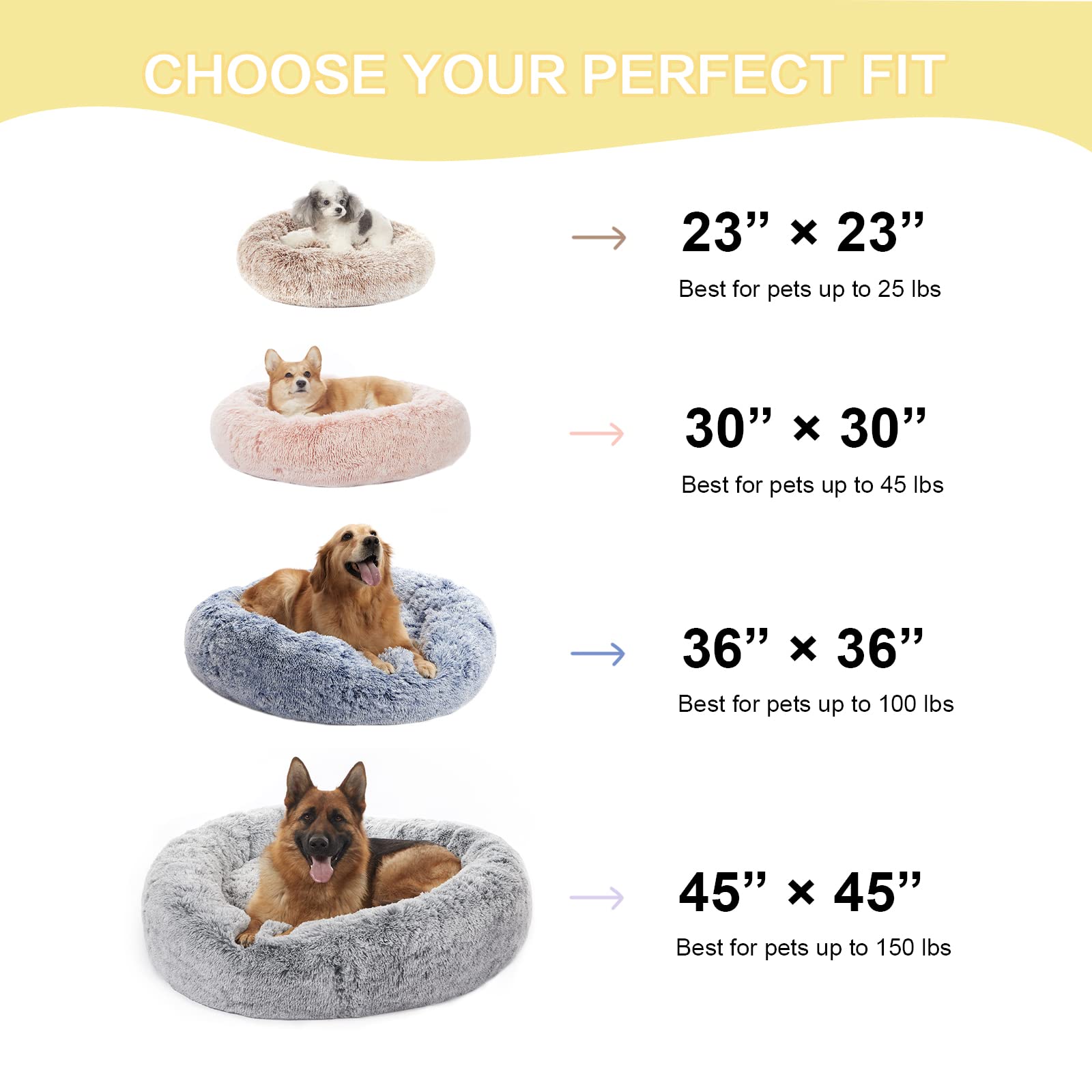 Bedfolks Calming Donut Dog Bed - 36" Plush, Anti-Anxiety, Faux Fur, Navy Blue for Large Dogs