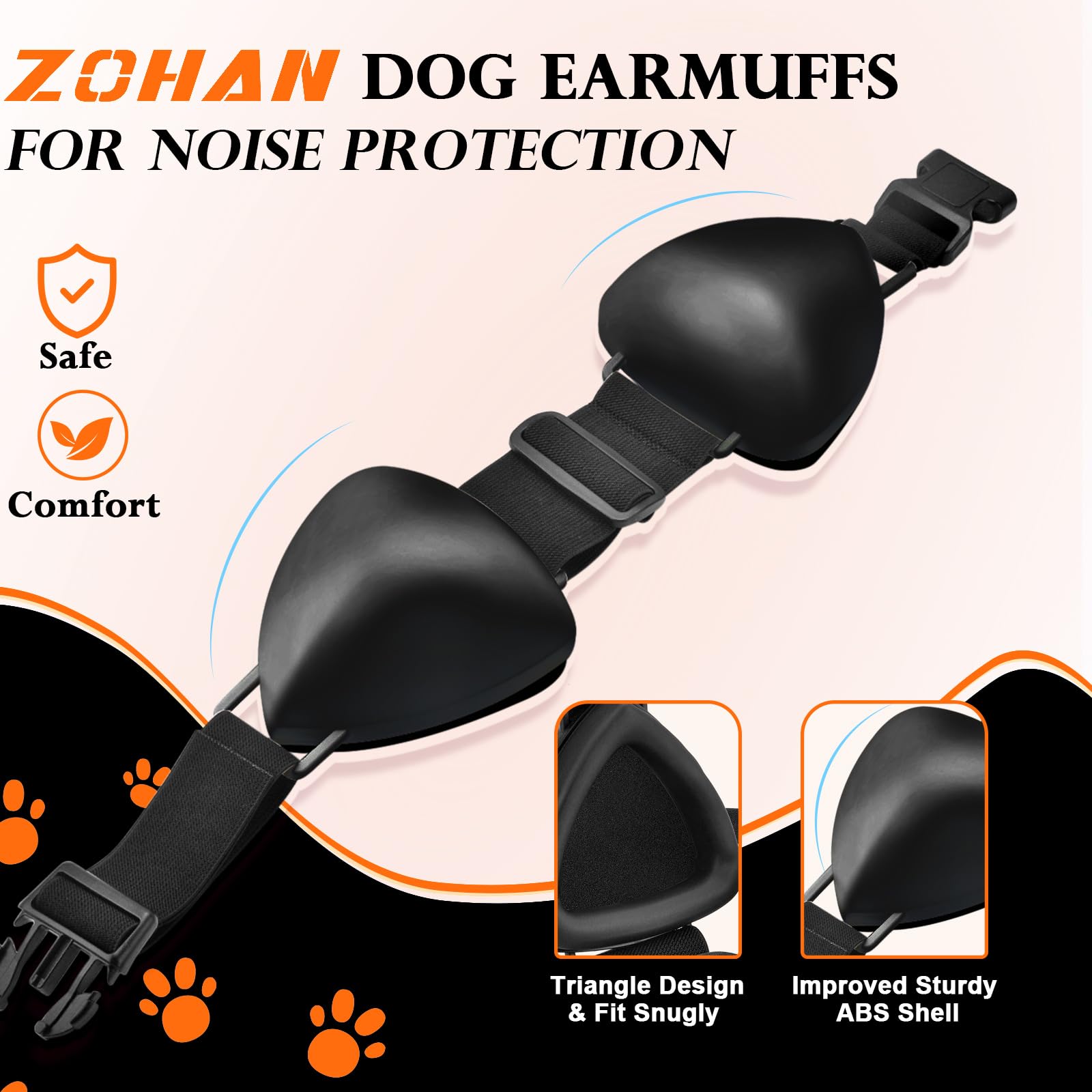ZOHAN Dog Ear Muffs for Noise Protection, Comfort Dog Noise Cancelling Ear Muffs with Fast Snap Lock for Fireworks, Thunder, Vac