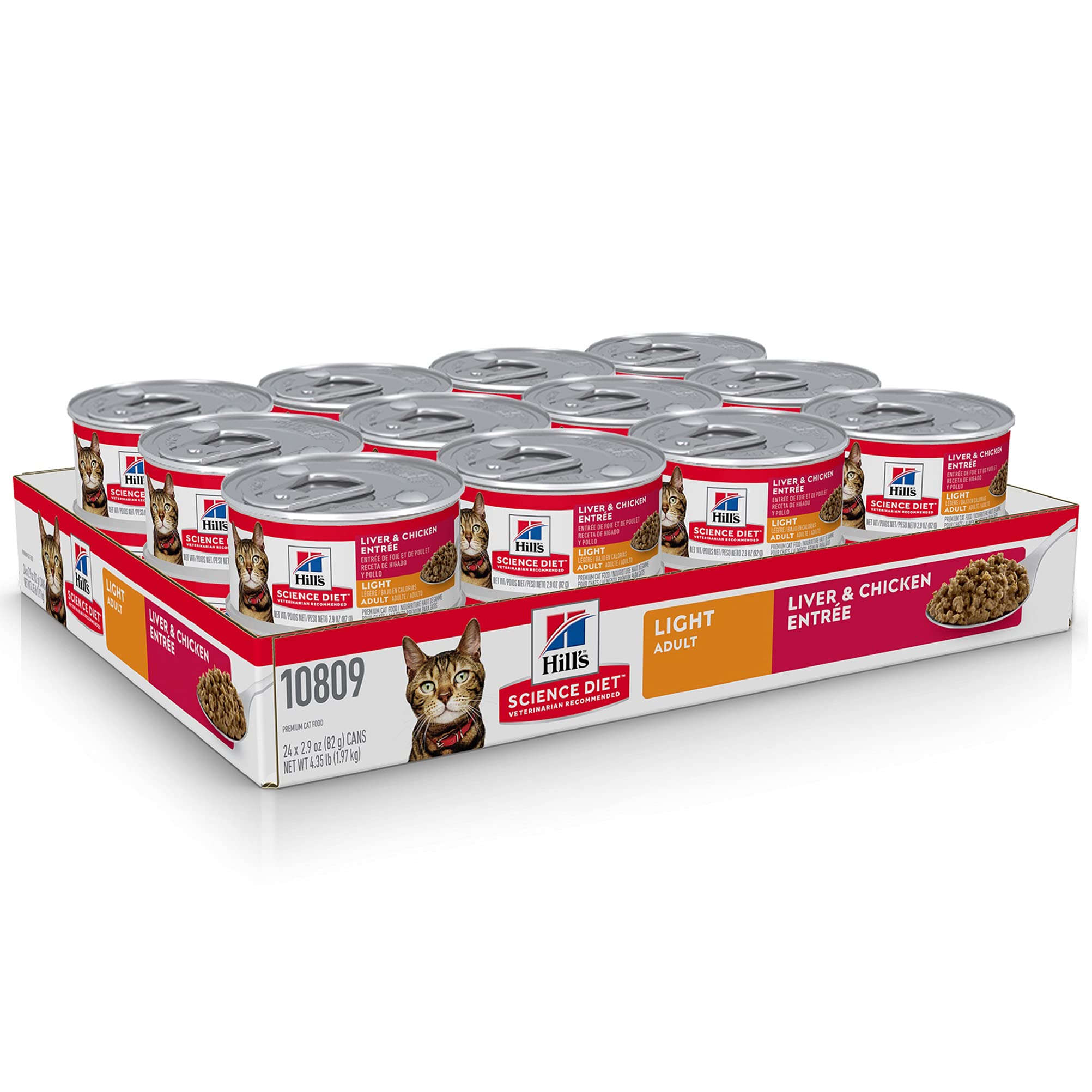 Hills Science Diet Light, Adult 1-6, Weight Management Support, Wet Cat Food, Liver & Chicken Minced, 2.9 oz Can, Case of 24