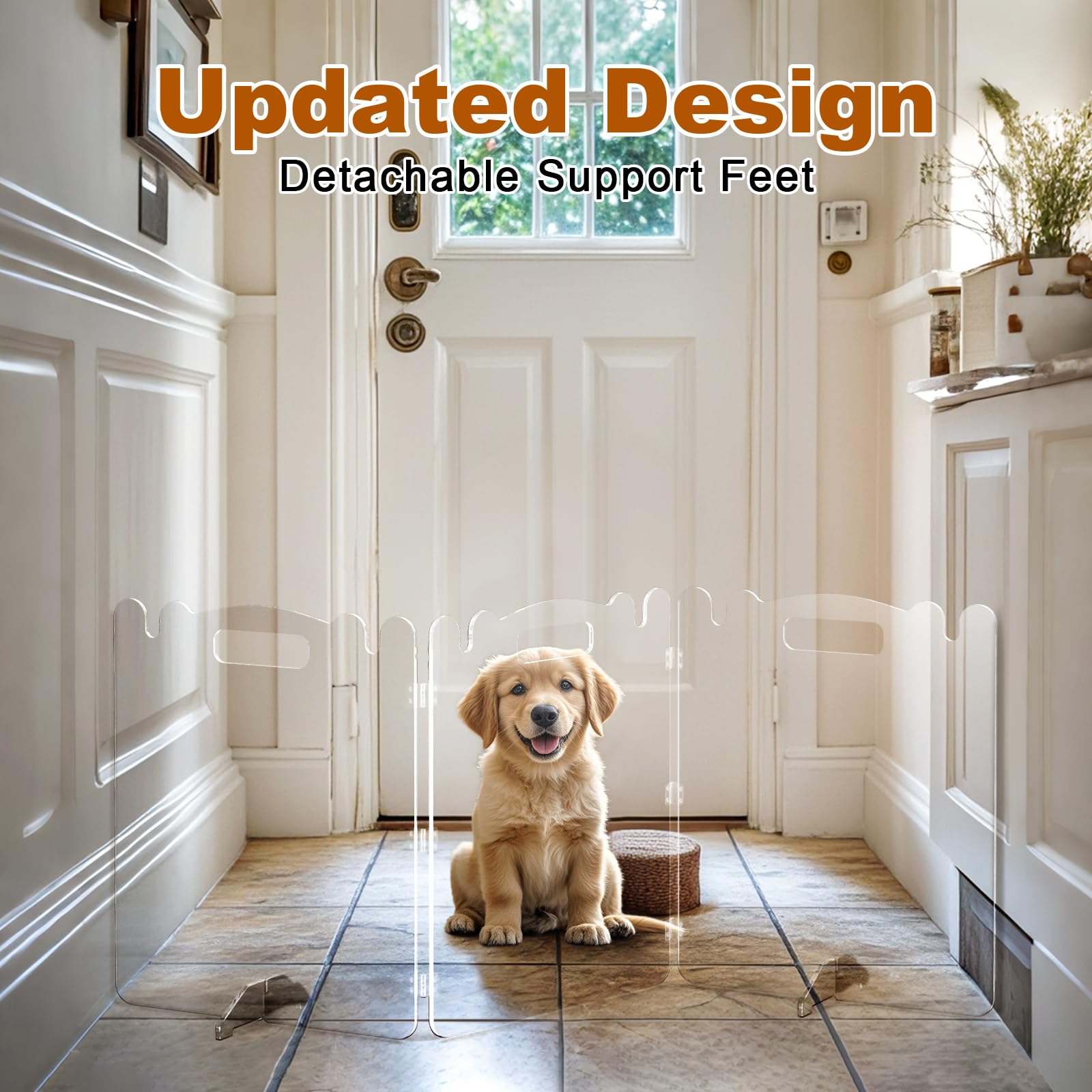 Clear Acrylic Pet Dog Gate - Folding Transparent Gates for Small Dogs Pets - Freestanding Foldable Tall Puppy Doggy Fence Door f