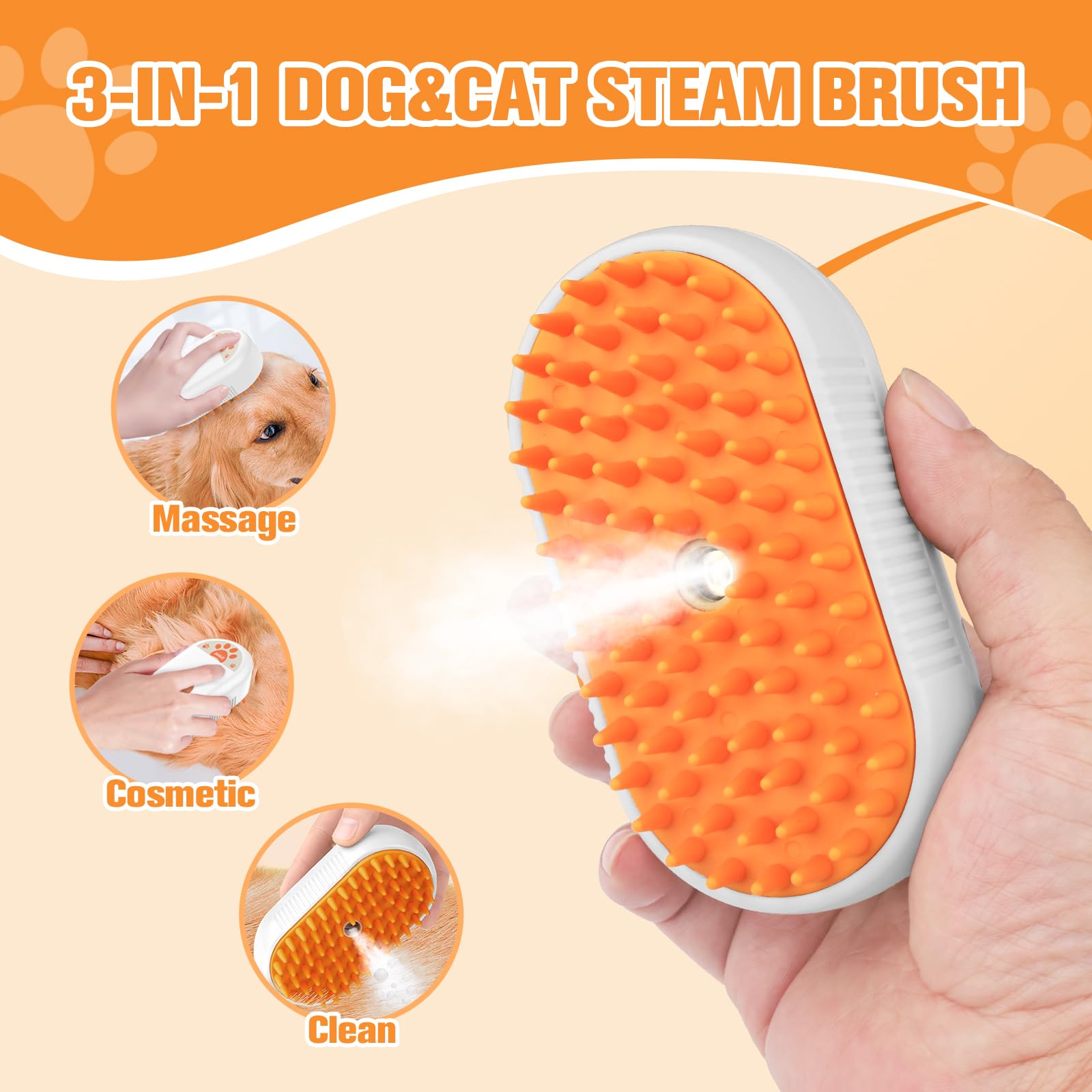 Cat Steam Brush For Shedding,3 In1 Cats Water Spary Comb,Rechargeable Steamy Cat Brush,Spritz Defur Comb For Cats,Silicone Pets