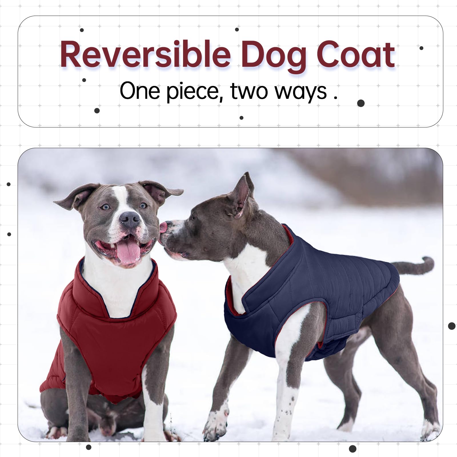 Lelepet Warm Dog Puffer Jacket Reversible Padded Vest Windproof Lightweight Cold Weather Coat Dog Sonwsuit With Hook & Loop Coat
