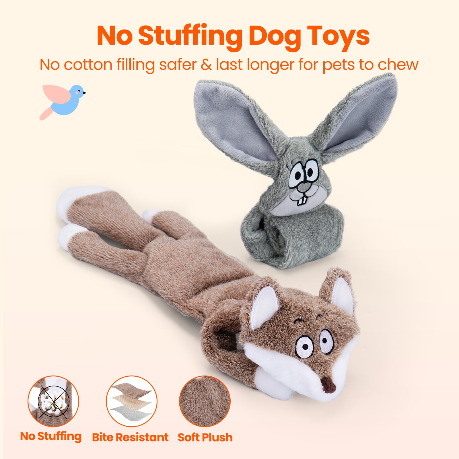 Hgb Squeaky Dog Toys, No Stuffing Crinkle Plush Dog Toys To Keep Them Busy & Puppy Teething For Large, Medium, Small Breed, East