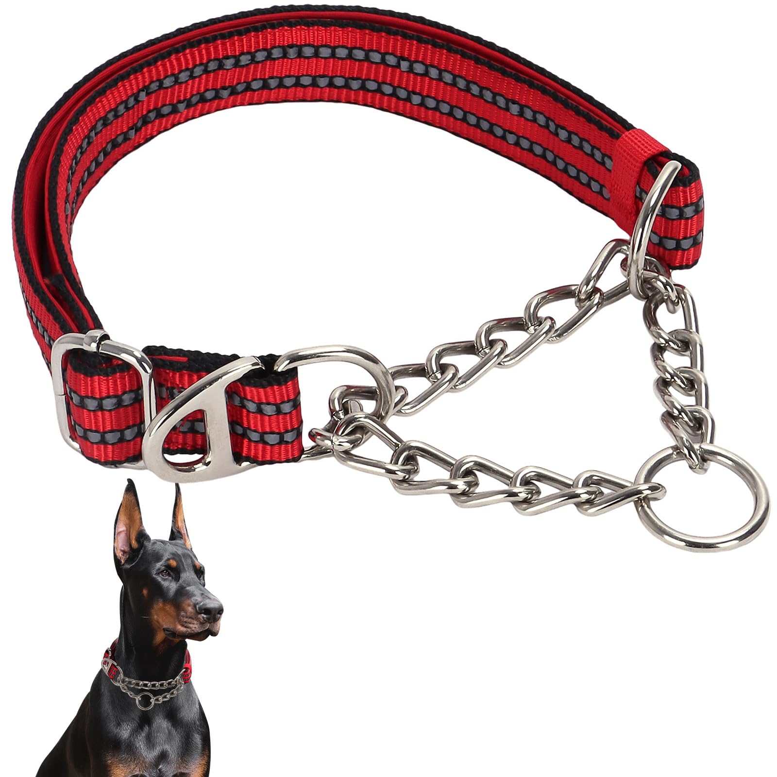 Martingale Dog Collar For Training,Adjustable No Pull Reflective Collar With Chain For Xxl Dogs Secure/Comfortable Walking Colla