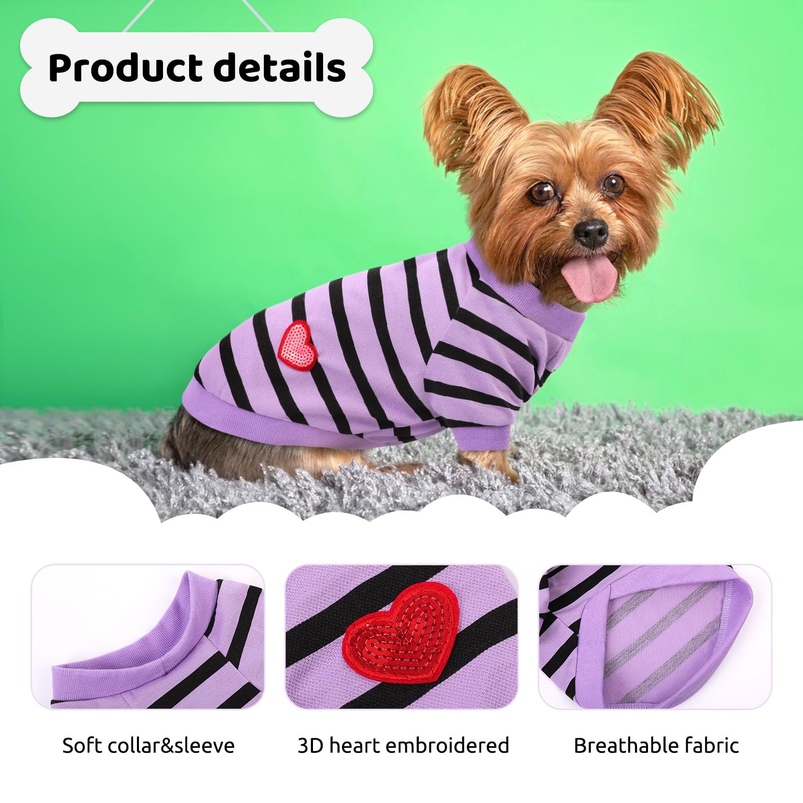 Preferhouse Dog Shirts For Small Dogs, Striped T-Shirts Dog Vest Pet Apparel Tee Shirts Spring Summer Suitable For Small And Med