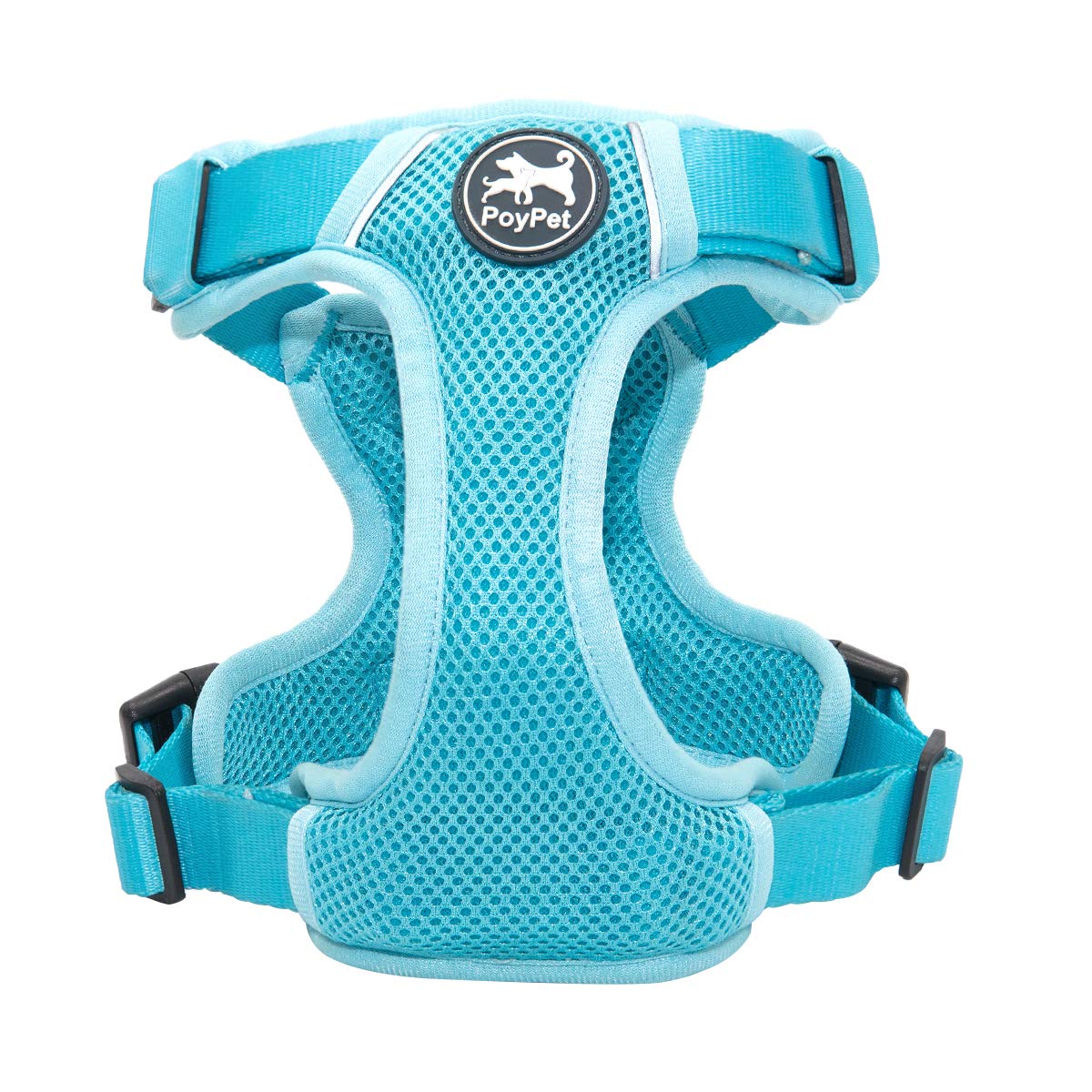 PoyPet Reflective Soft Breathable Mesh Dog Harness No Choke Double Padded Vest Adjustable(Light Blue,XL)