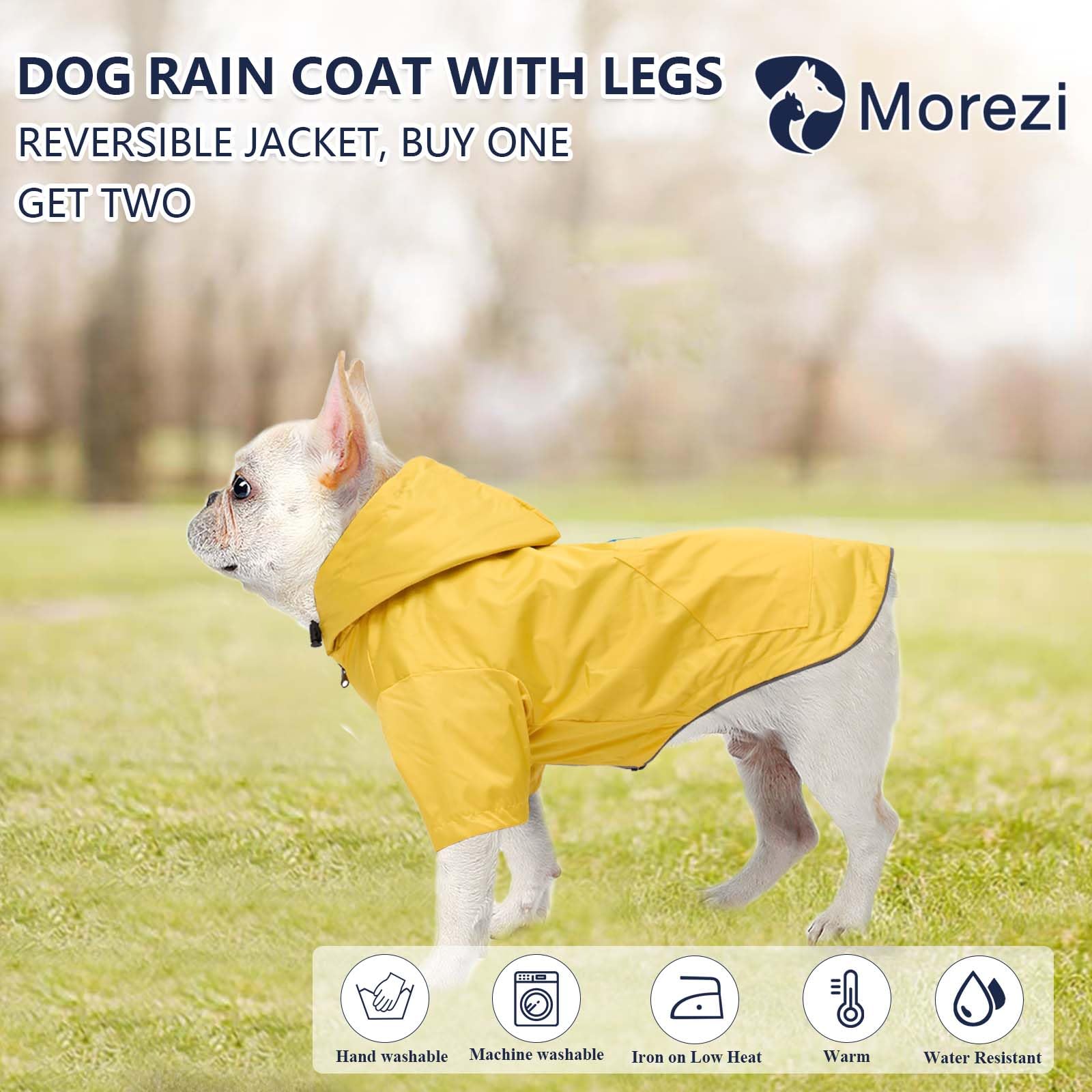 Dog Raincoat Dogs Waterproof Reversible Rain Jacket Dog Small Medium Breeds Reflective Zipper Storage Pocket Harness Hole - Yell
