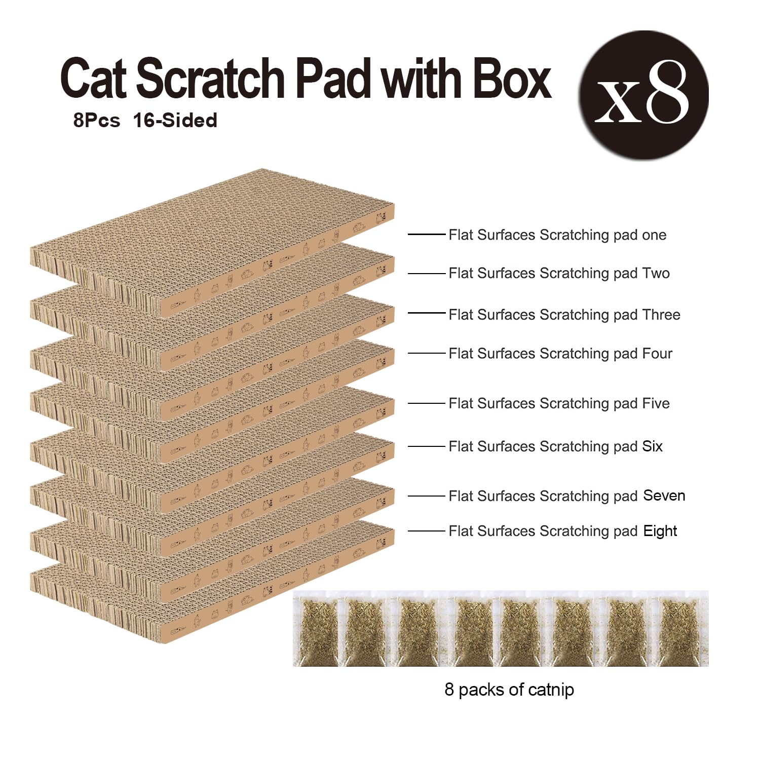 8 Packs In 1 Cat Scratch Pad, Cat Scratcher Cardboard,Reversible,Durable Recyclable Cardboard, Suitable For Cats To Rest, Grind Claws And Play