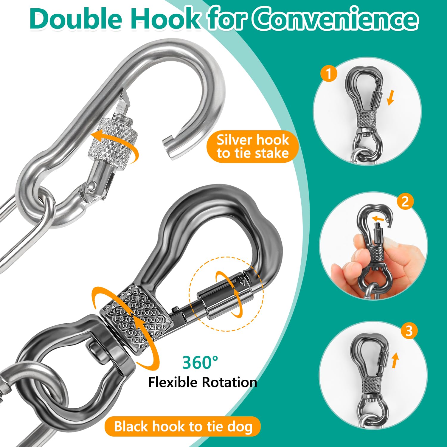 Tresbro Heavy Duty Dog Chains For Outside, 10Ft Stainless Steel Tie Out Cable With Swivel Hook For Large Dogs, Metal Chew Proof