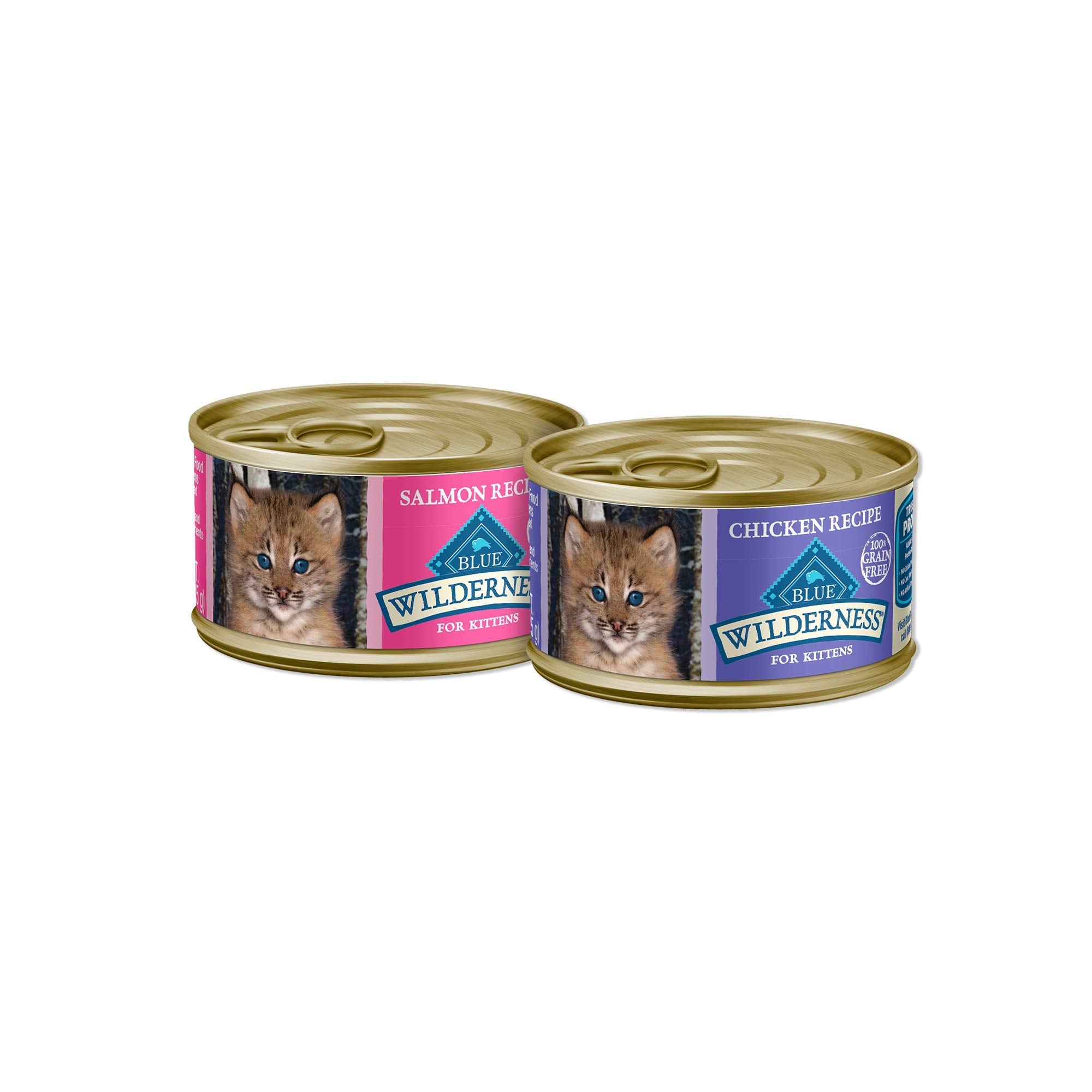 Blue Buffalo Wilderness High Protein Grain Free, Natural Kitten Pate Wet Cat Food Variety Pack, Chicken, Salmon, 3-oz Can, 24 Co