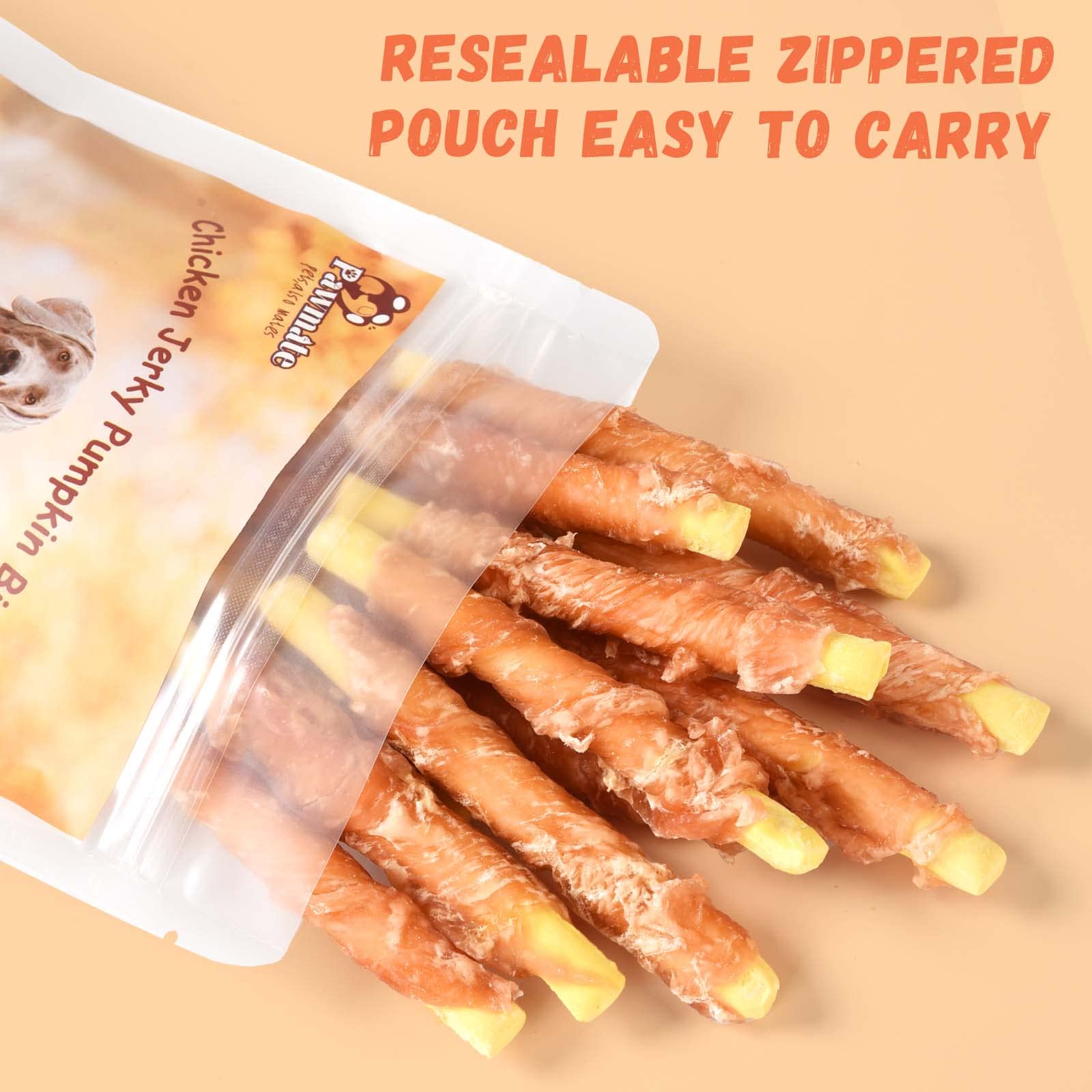 Pawmate Dog Treats Pumpkin Biscuits Chicken Wrapped, Healthy Chewy Snacks High Fiber Low Fat, Training Reward Treats for Small M