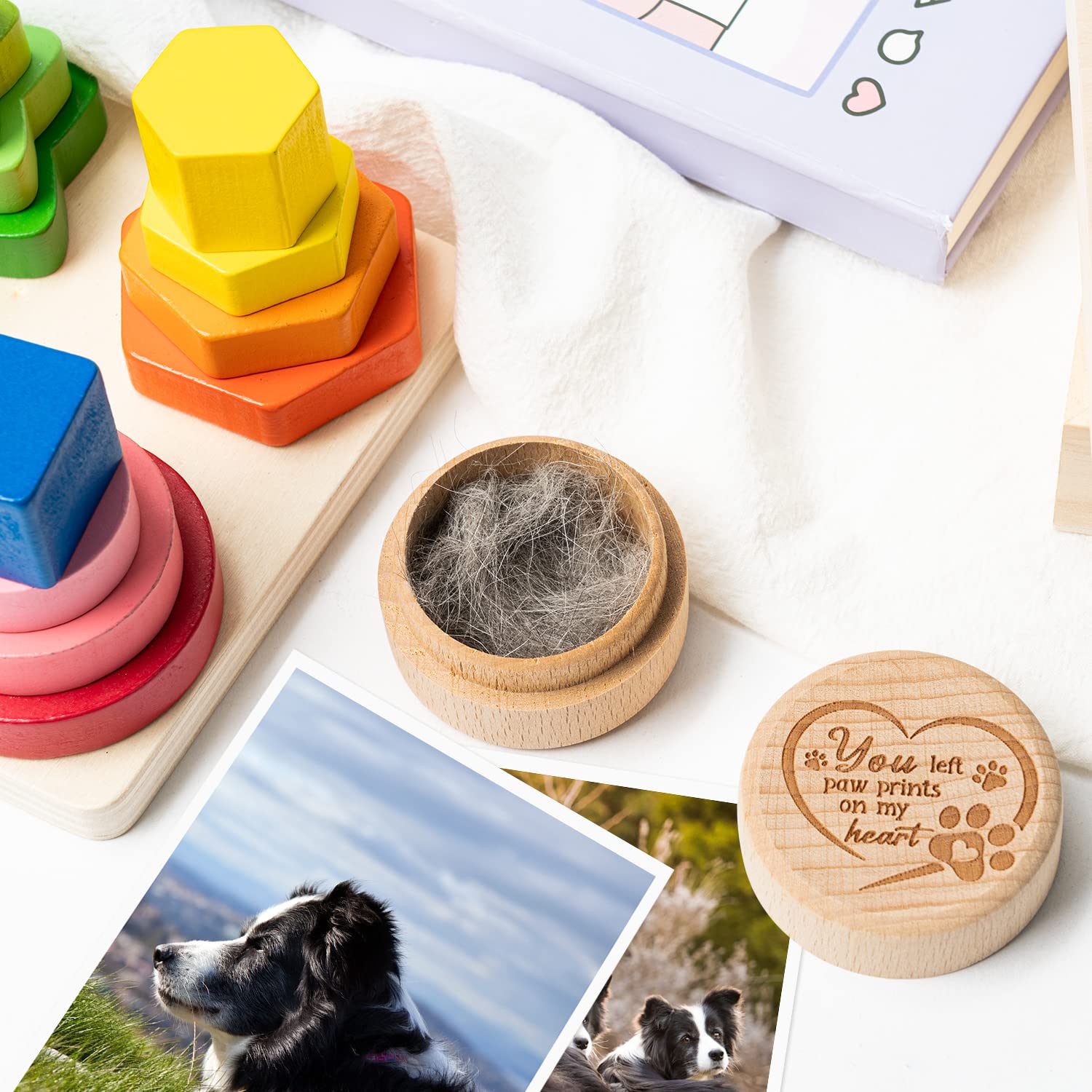CJiangpo Pet Hair Keepsake Box, Wooden Pet Fur Memorial Box with Paw Engraving, Dog Cat Hair Ashes Container Memorial Urn Loss S