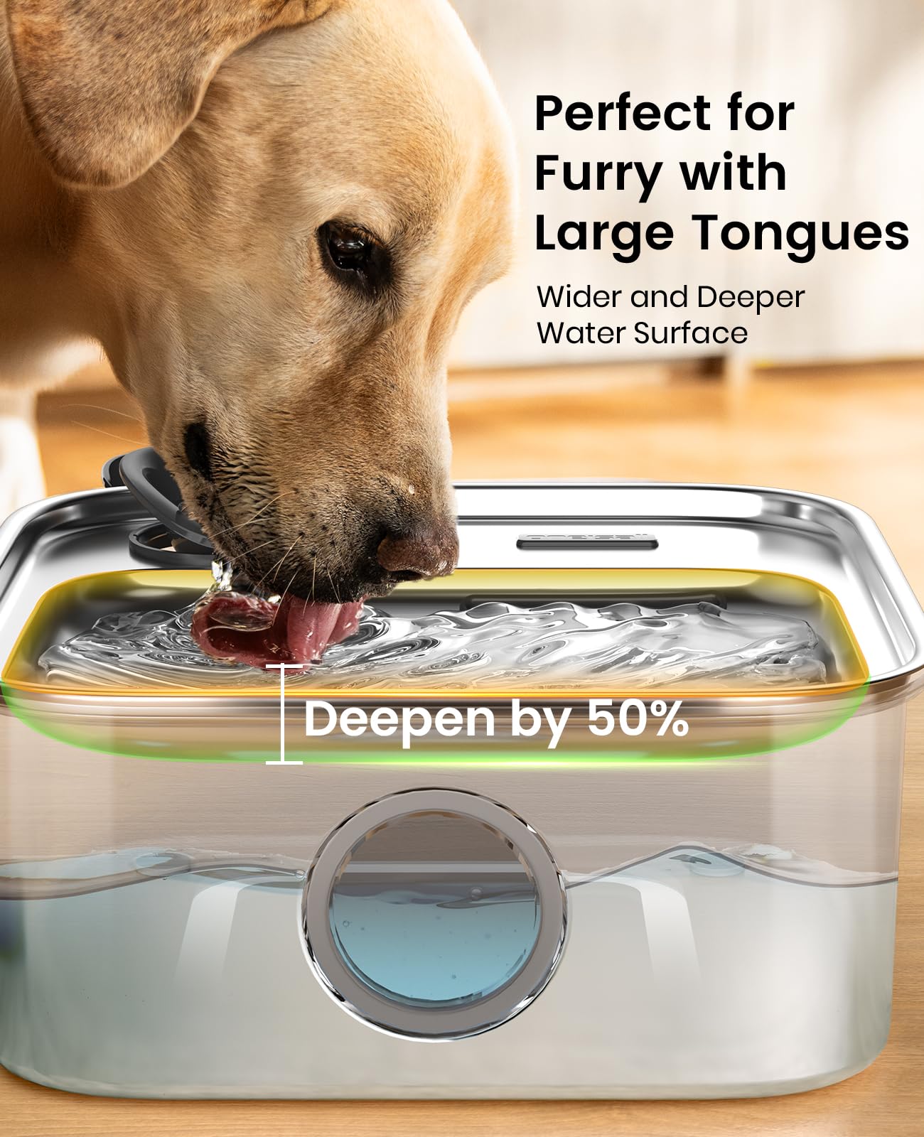 oneisall Dog Water Fountain, 2.6Gal/10L Stainless Steel Dog Water Bowl Dispenser with Deeper Drinking Aera & Washable Filter, Ul