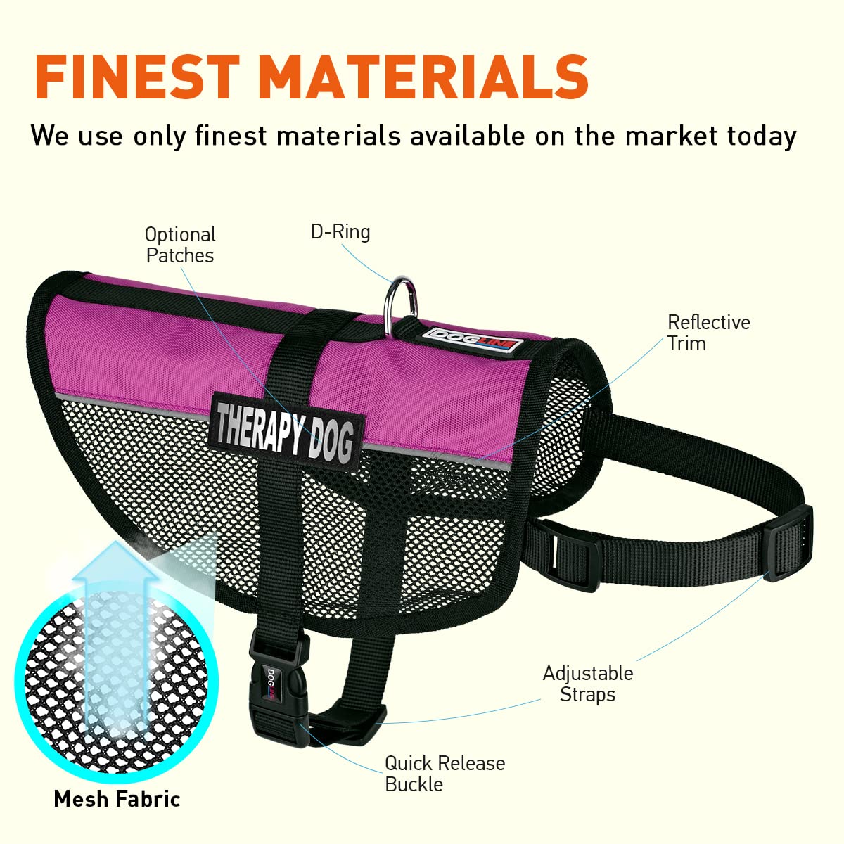 Dogline Maxaire Multi-Purpose Mesh Vest For Dogs And 2 Removable Therapy Dog Patches, Small, Pink