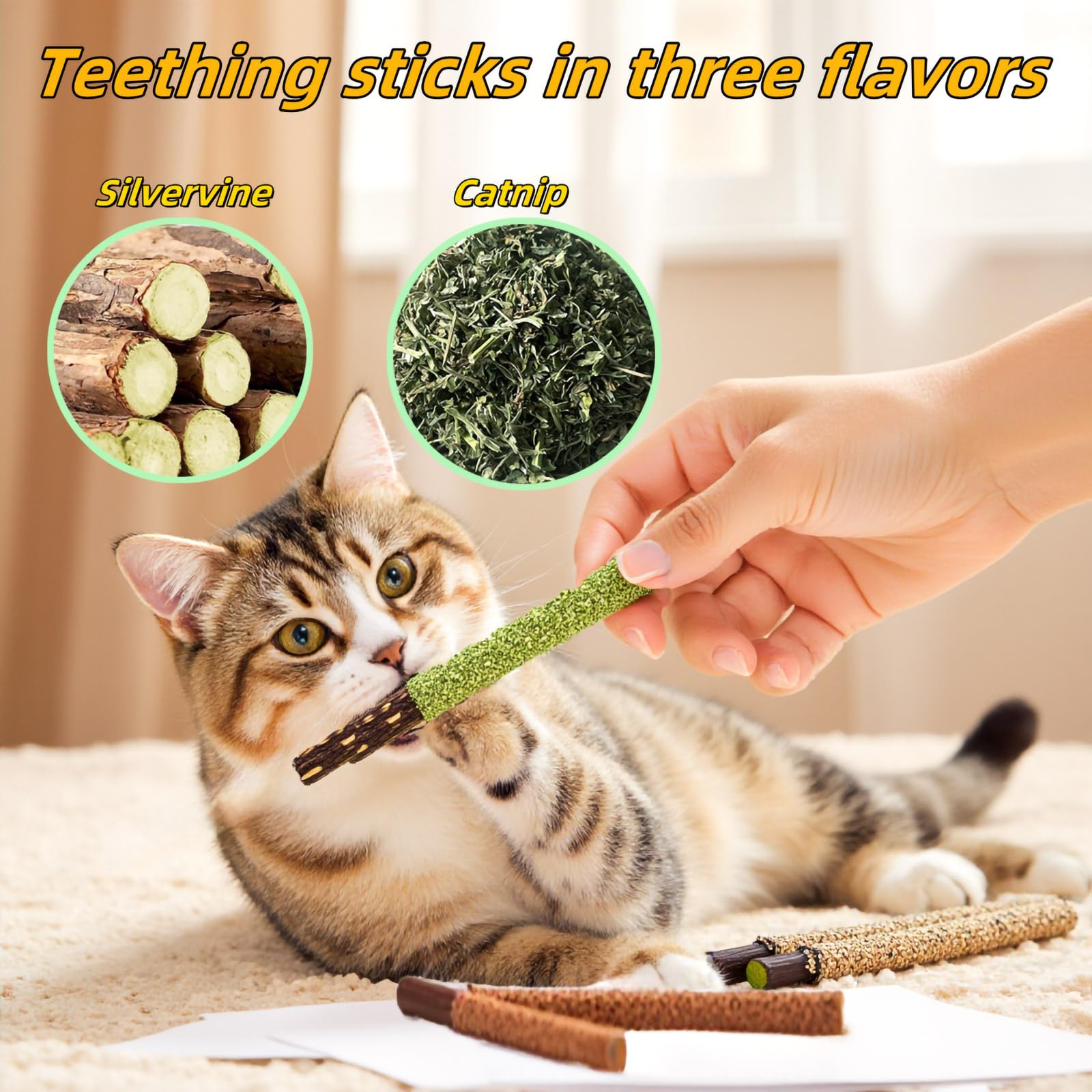 GREMBEB Cat Toys - 4 Pack Silvervine Chew Sticks for Dental Care & Interactive Play - Natural Wood for Cats, Kittens, Hamsters, and Rabbits