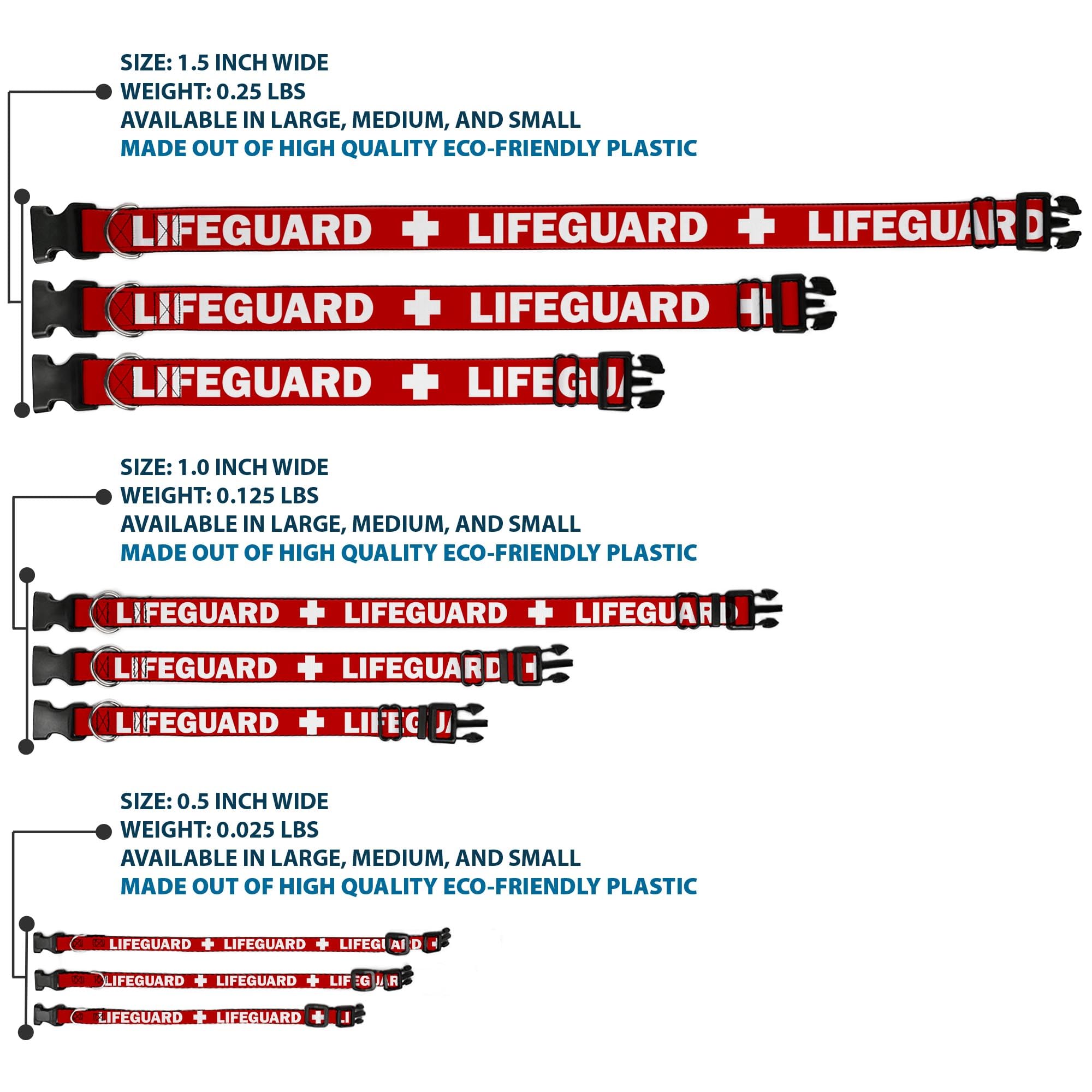 Buckle-Down Plastic Clip Collar - Lifeguard/Logo Red/White - 1.5' Wide - Fits 18-32' Neck - Large