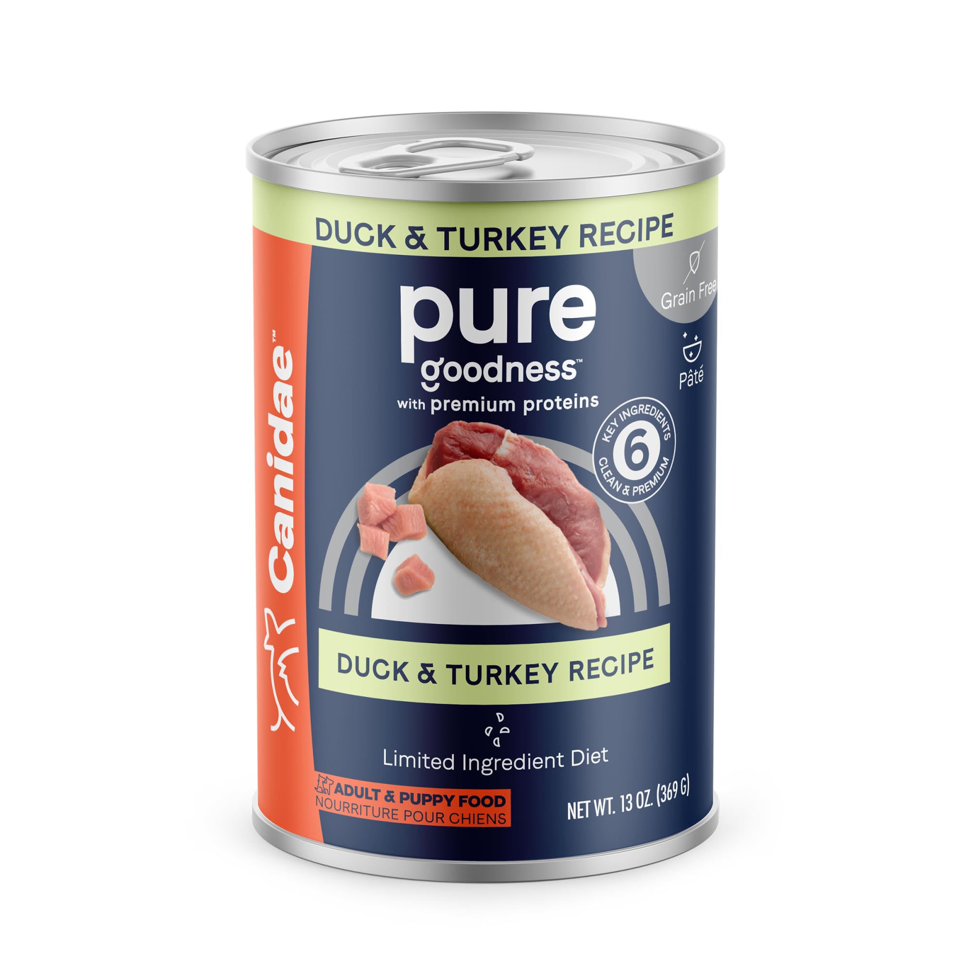 Canidae Pure Limited Ingredient Premium Adult Wet Dog Food, Duck & Turkey Recipe, 13 oz. (Case of 12), Grain Free