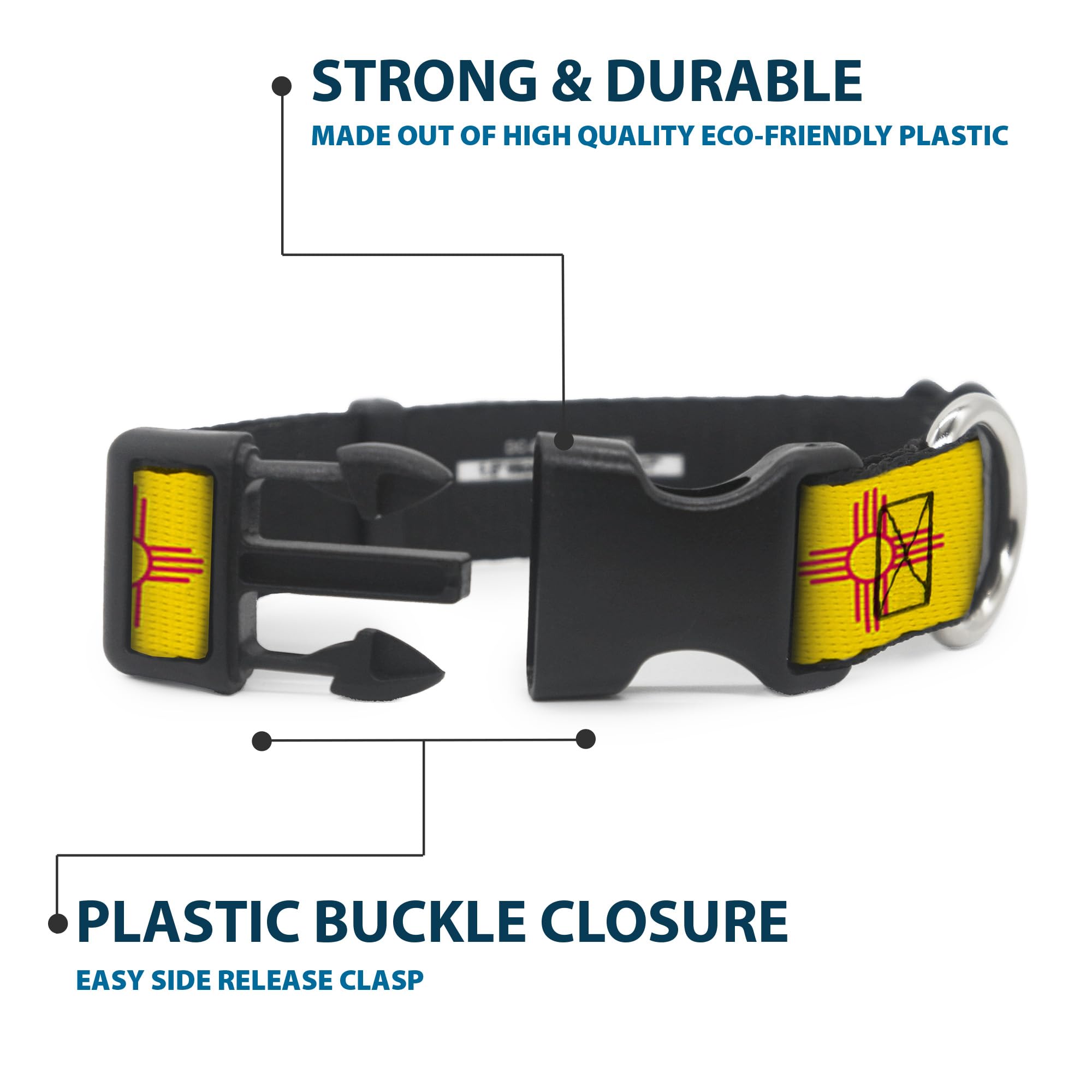 Buckle-Down Dog Collar Plastic Clip New Mexico Flag Yellow Red 8 To 12 Inches 0.5 Inch Wide