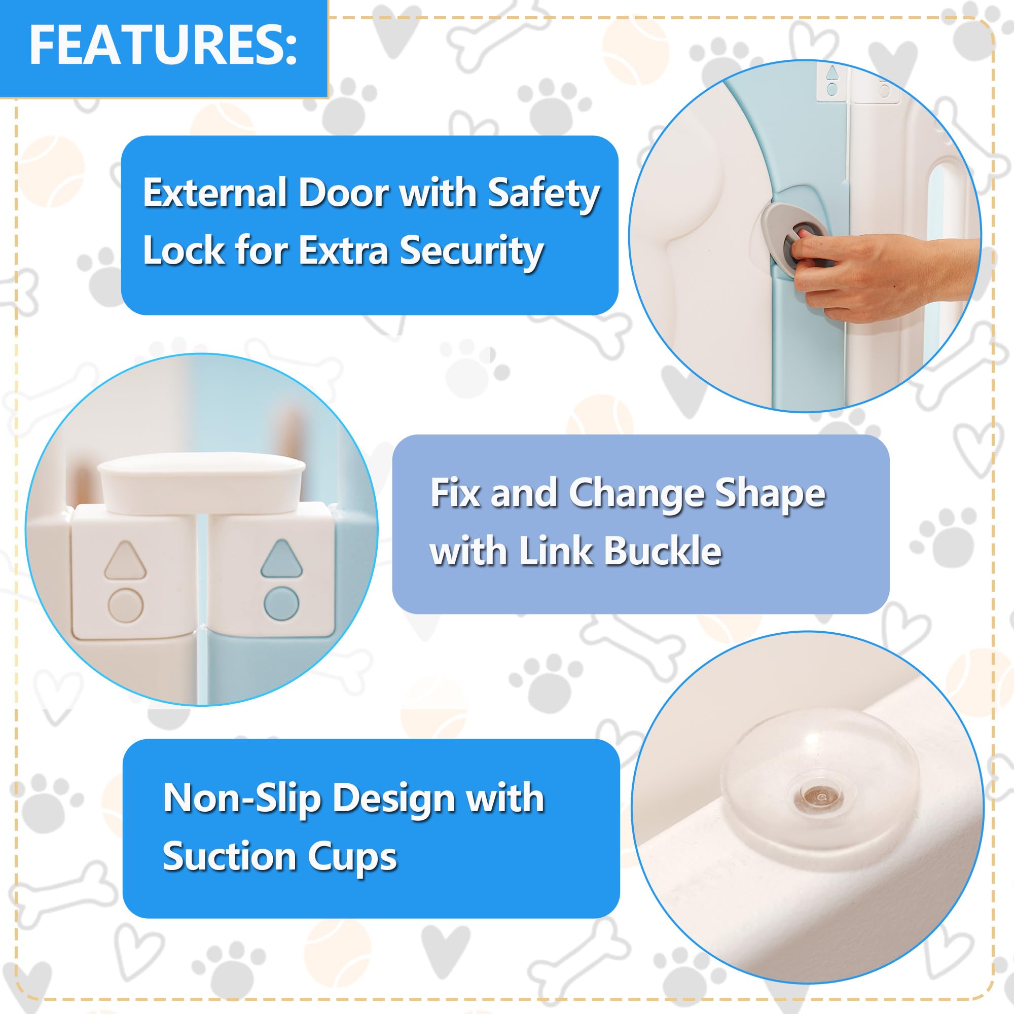 Aoole Foldable Dog Play Pen Indoors, Non-Slip Sturdy Puppy Playpen With Door, 25.5 H 10-Panel Adjustable Shape Dog Fence Pen F