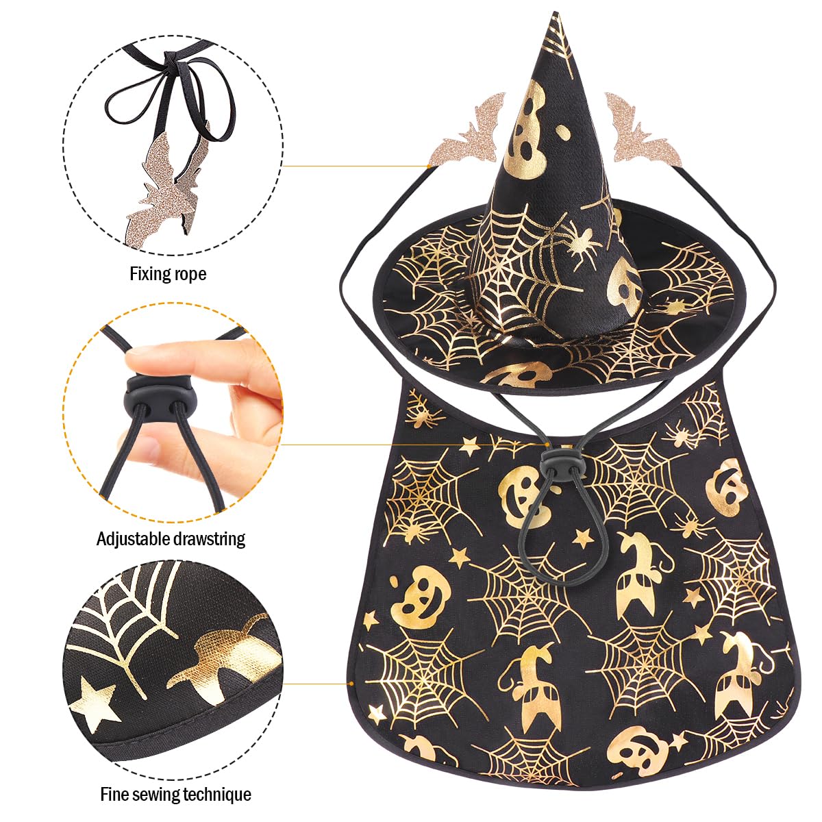 Pet Halloween Costumes Cape With Wizard Hat Dog Cat Halloween Apparels (Size S)