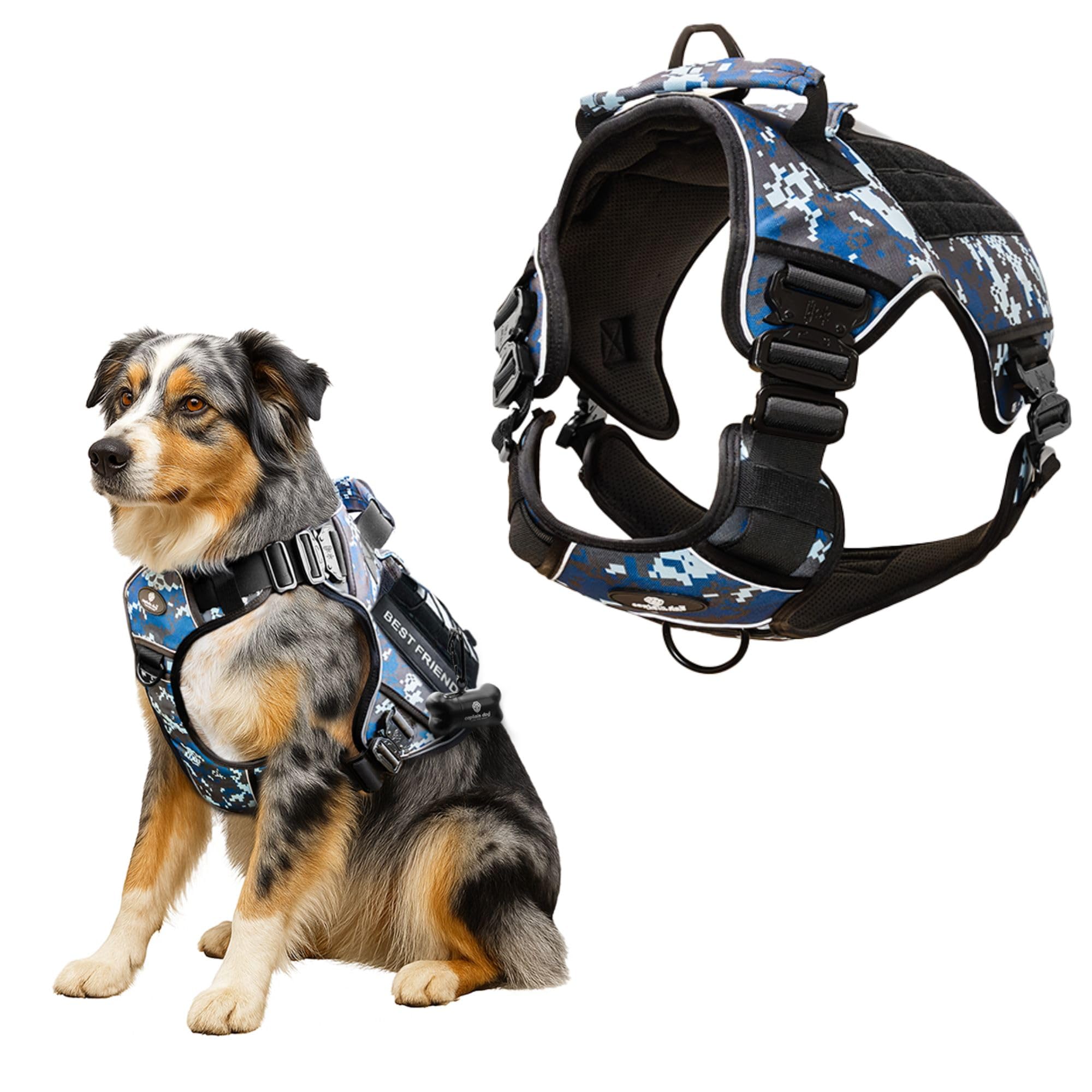 No Pull Service Dog Vest For Medium Sized Dog With 4 Metal Buckles & Double Stitching Captain Dog - Reflective No Pull, Dog Vest