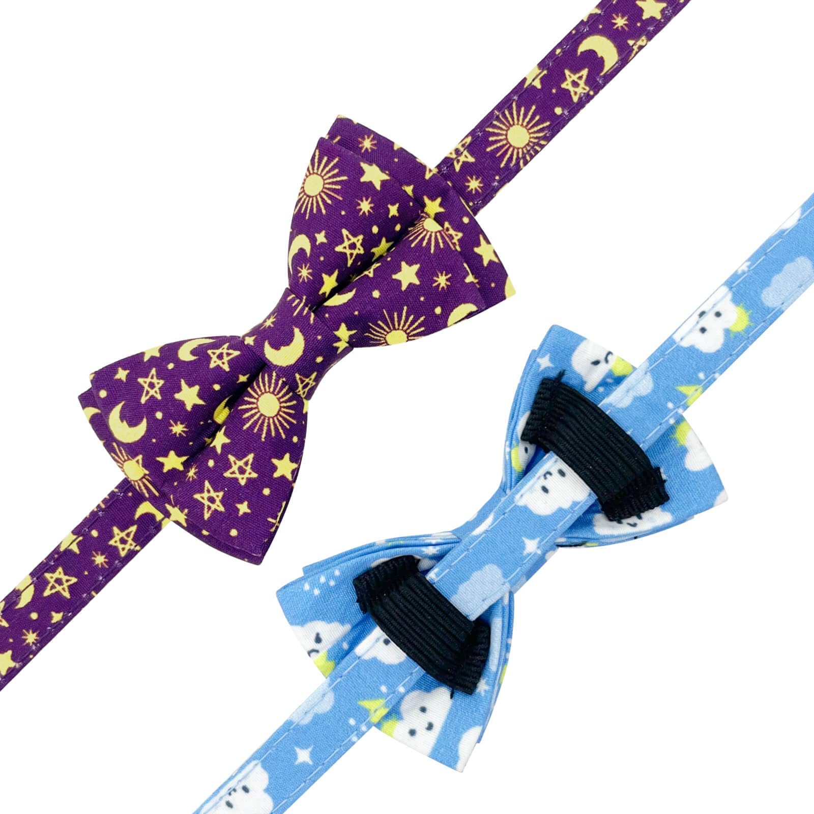 Jelwuion 2 Pack Cotton Cat Collar With Bow Tie And Bell For Girl Boy Cats,Cute Purple Moon And Blue Cloud Pattern Spring Summer