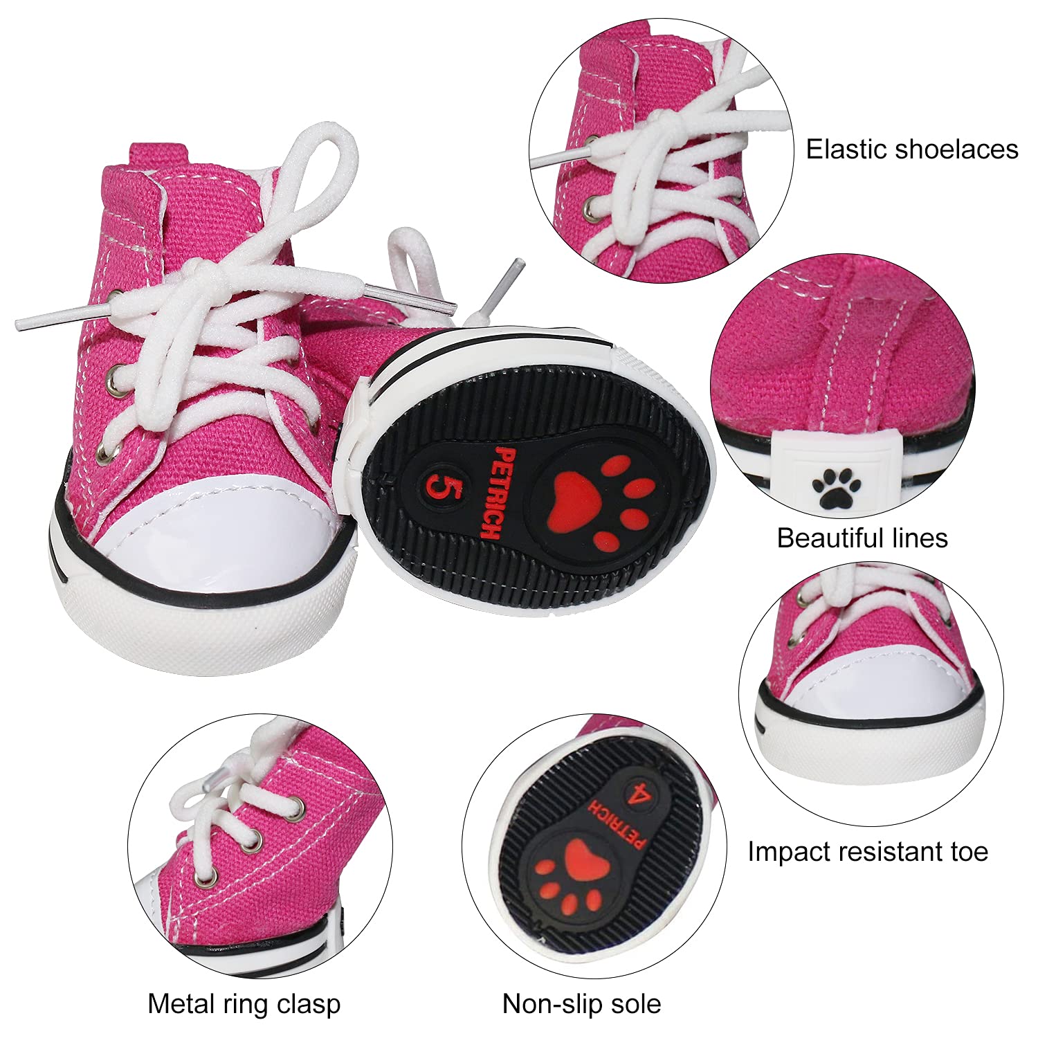 Besuntek Pet Dog Shoes,Puppy Canvas Sport Shoes Sneaker Boots, Non Slip Causal Shoes Dog & Cat Paw Protective Cover For Outdoor Walking, Sports And Hot Pavement，4Pcs